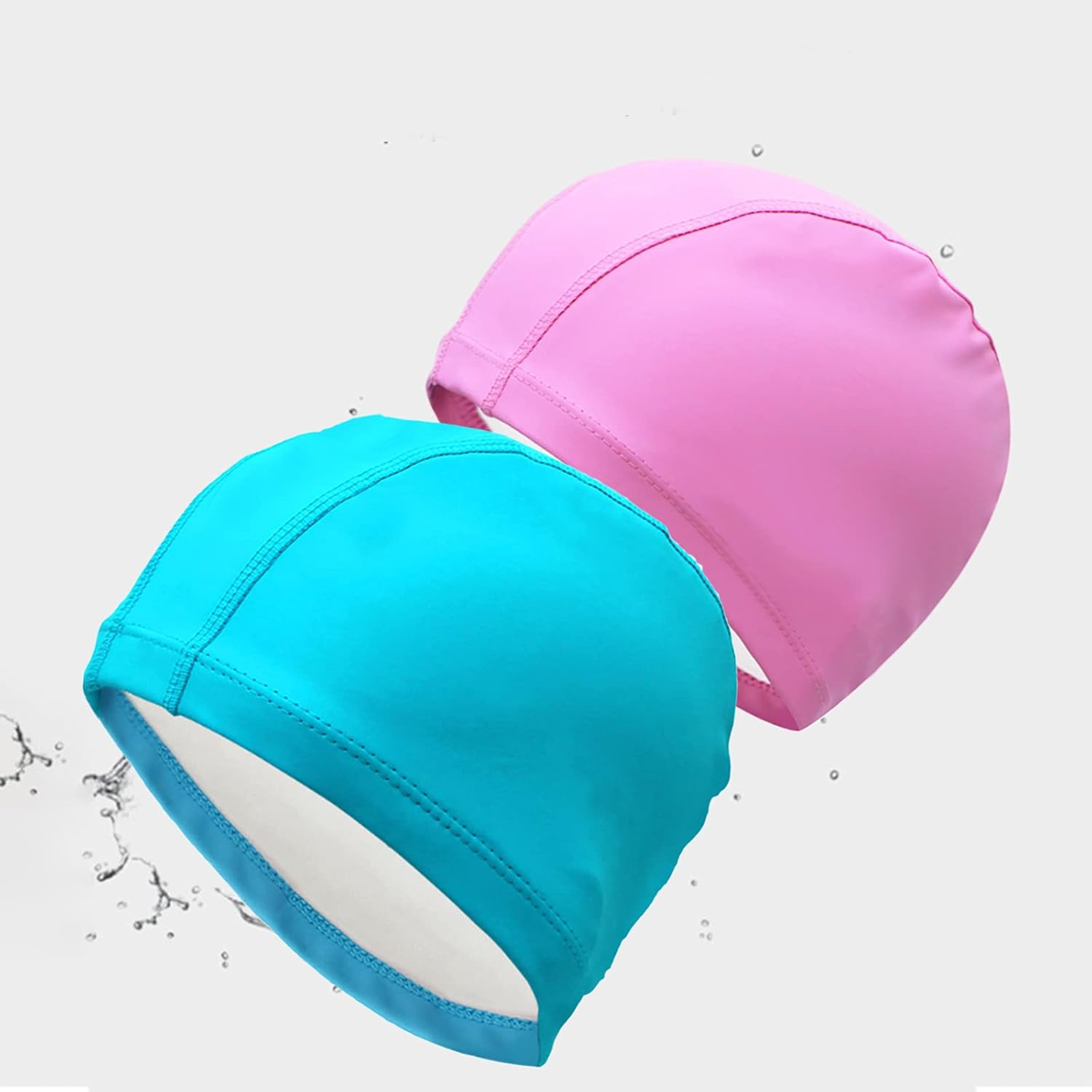 PU Waterproof Fabric Swimming Cap,Long Hair Swim Cap Shower Cap for Men Women,Set of 4 image number 2
