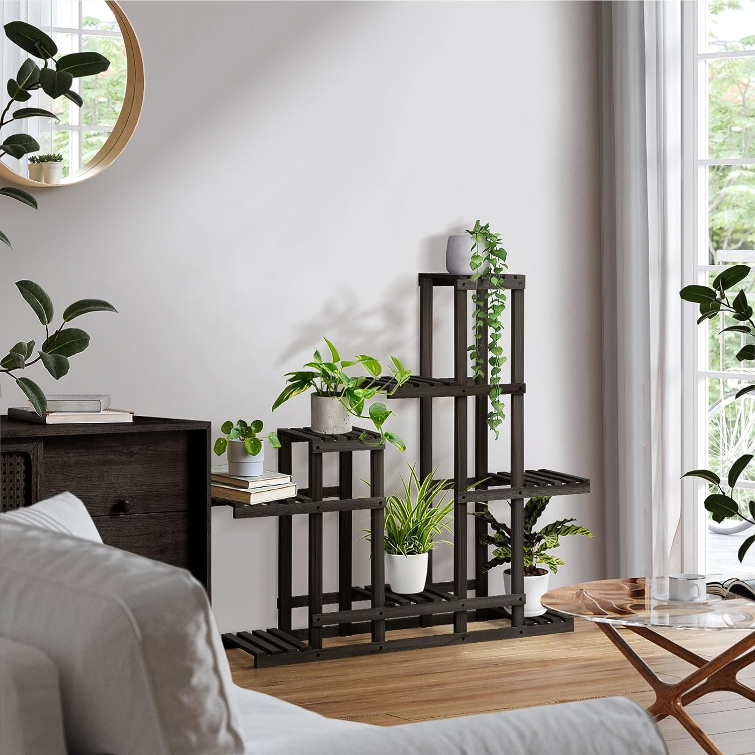 Livsip Wooden Plant Stand with 6 Tier and 8 Potted image number 5