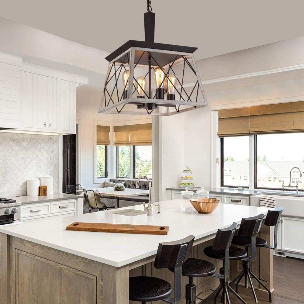 USOR Farmhouse Chandelier 4 Lights Rustic Vintage Pendant Lights L38Xh47Cm Lantern Ceiling Light Fixture Industrial Island Light Chandeliers for Kitchen Island Dining Room Living Room Bulbs Included image number 2