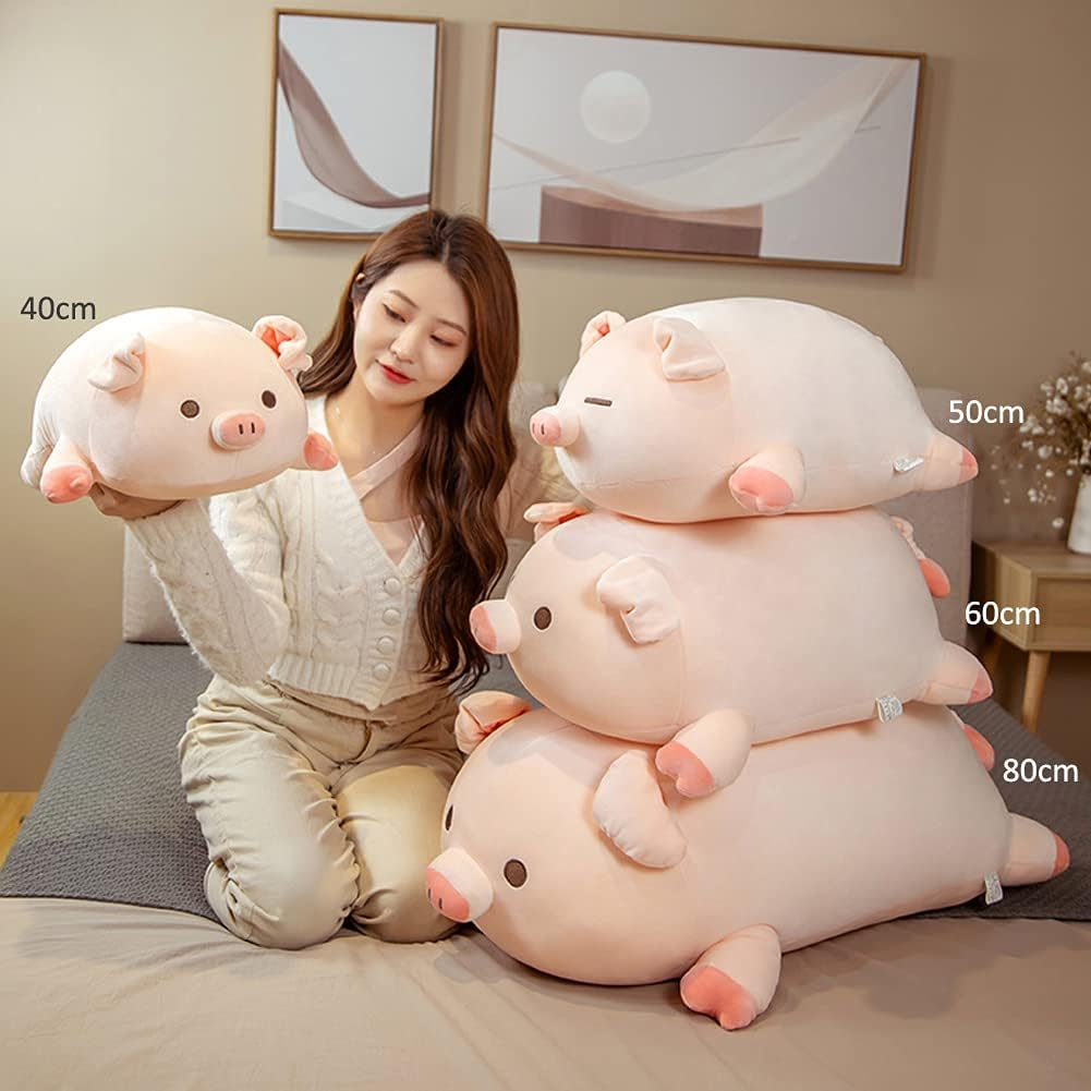 Pig Stuffed Animal Hugging Pillow, Soft Fat Pig Plush Toy Gifts for Kids, Valentine, Christmas (Round Eyes, 15.7") image number 2
