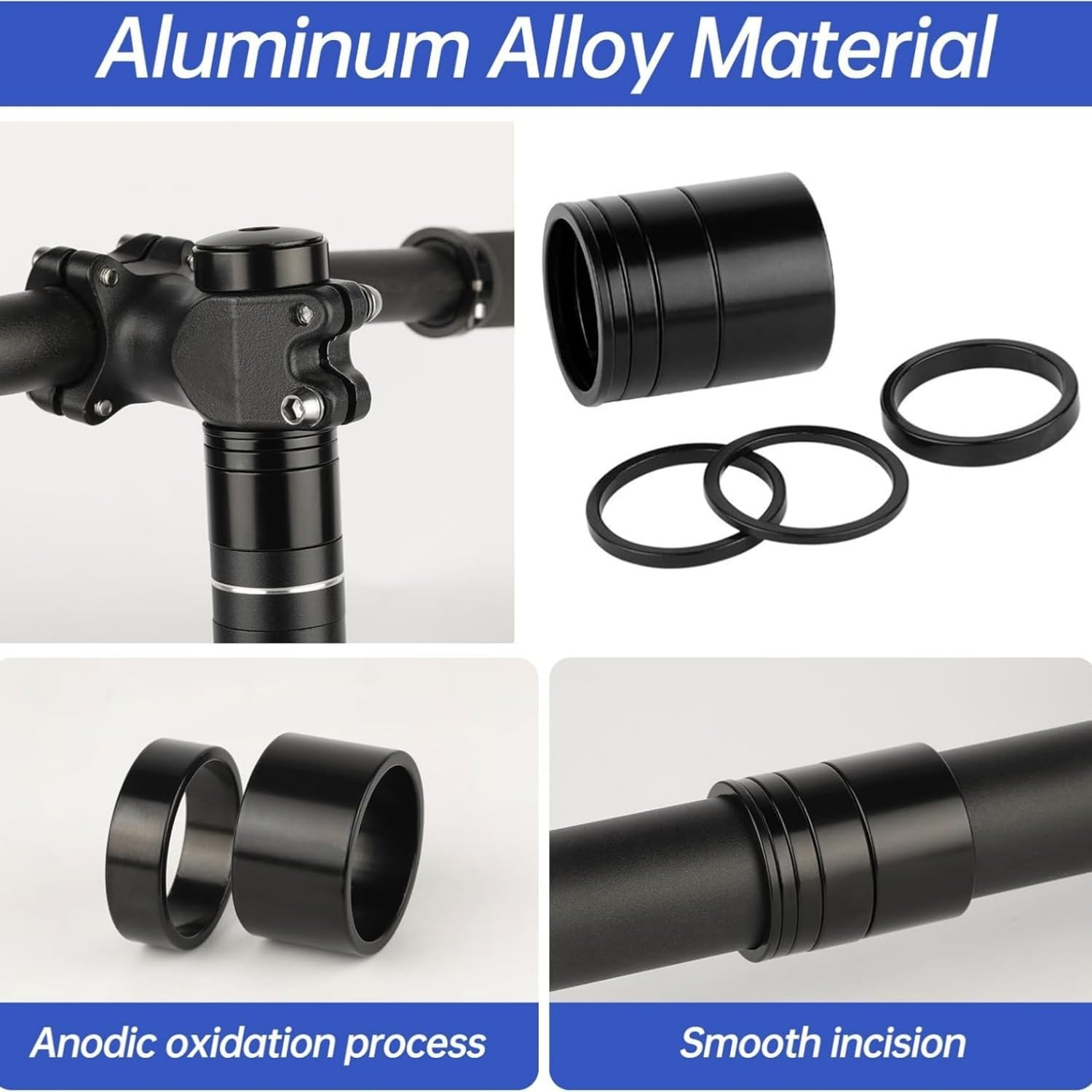 8PCS Bicycle Headset Spacers, Black Aluminium Stem Spacer Ring(5Mm/10Mm/15Mm/20Mm image number 3