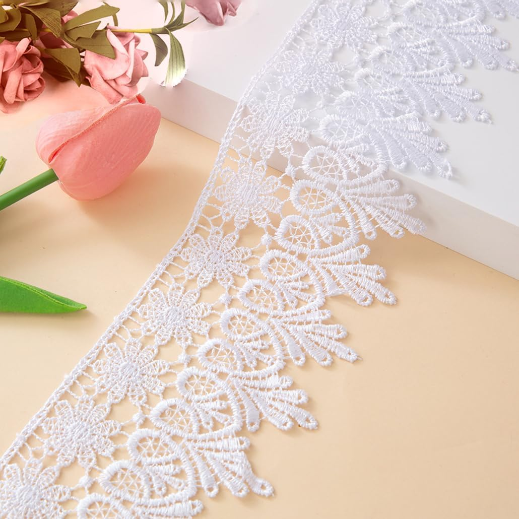 Kuasting 7.5 Yards Floral Lace Edge Trim 9CM Tassel Lace Trim Width Europe Chips Pattern Inelastic Embroidery Lace Trim for Sewing Making, DIY Crafts, Gift Wrapping, Wedding Decor (White) - Dark Coffee image number 2