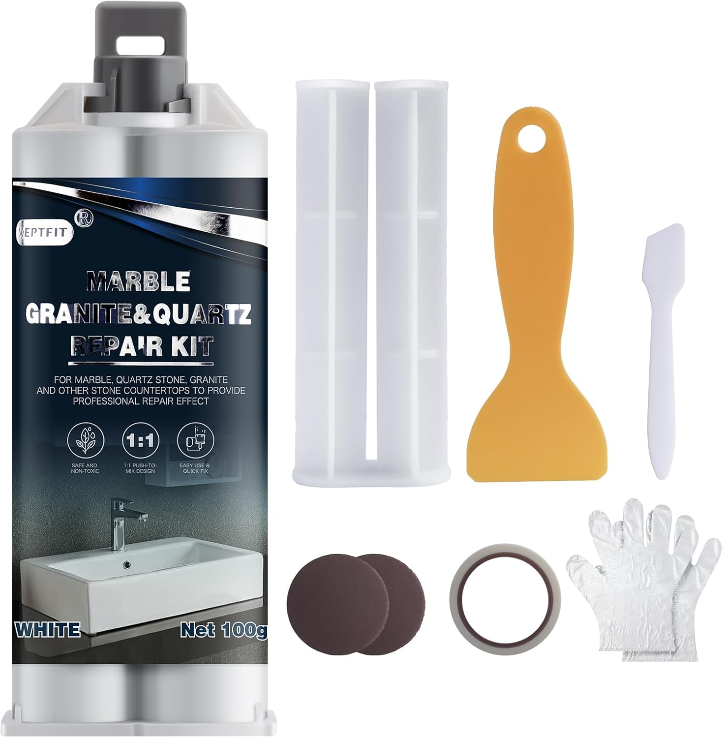 Marble Repair Kit & Quartz Countertop Chip Repair Kit, Tiles Repair Kit, Suitable for Granite, Marble, Quartz Stone, and Other Stone Surface Crack Quartz Chip Repair Kit image number 2