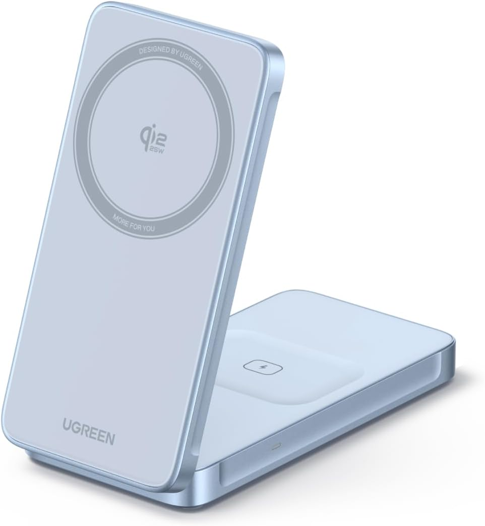 UGREEN Qi2 25W Magflow Foldable 2-In-1 Wireless Charger, Magsafe Fast Charging Pad for Iphone 17/16/15/14/13/12, Airpods, Compact Travel Stand with USB C Cable image number 1