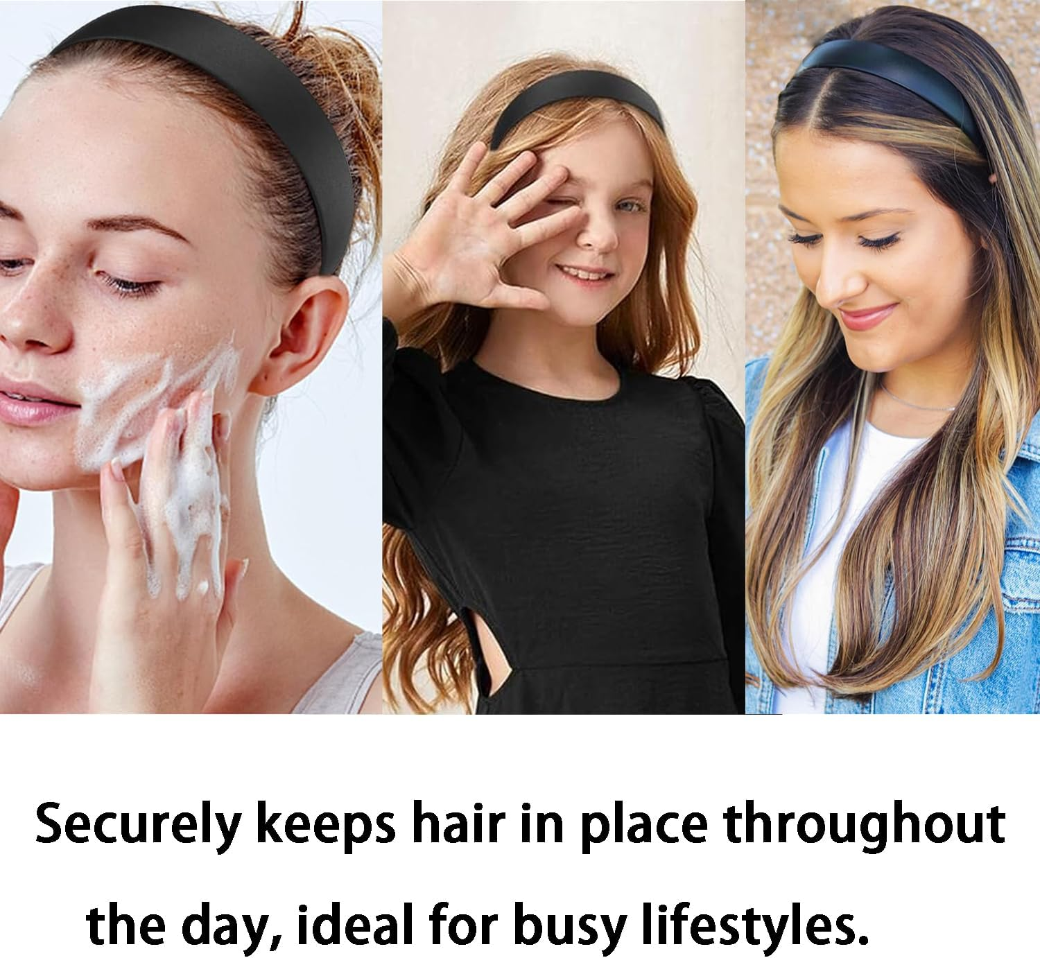 Stylish 1-Inch PU Leather Headband - Wide Padded Headband for Fashion & Comfort | Cute Holiday Hair Accessory | DIY Craft Idea | Elegant Black Design | Versatile Hairstyle Companion image number 6