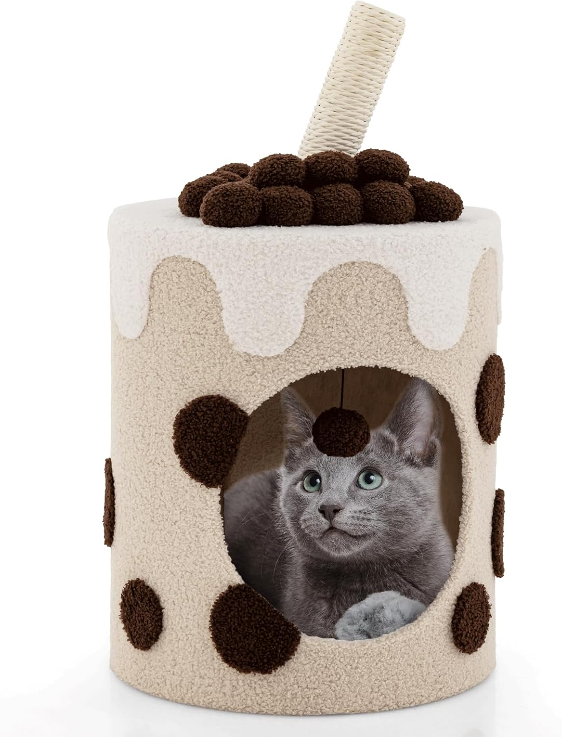 Multi-Functional Small Cat Tree Tower with Scratching Post, Dangling Ball and Cat Condo, Modern Cute Cat Tree for Indoor Cats with Soft Cushion-Purple