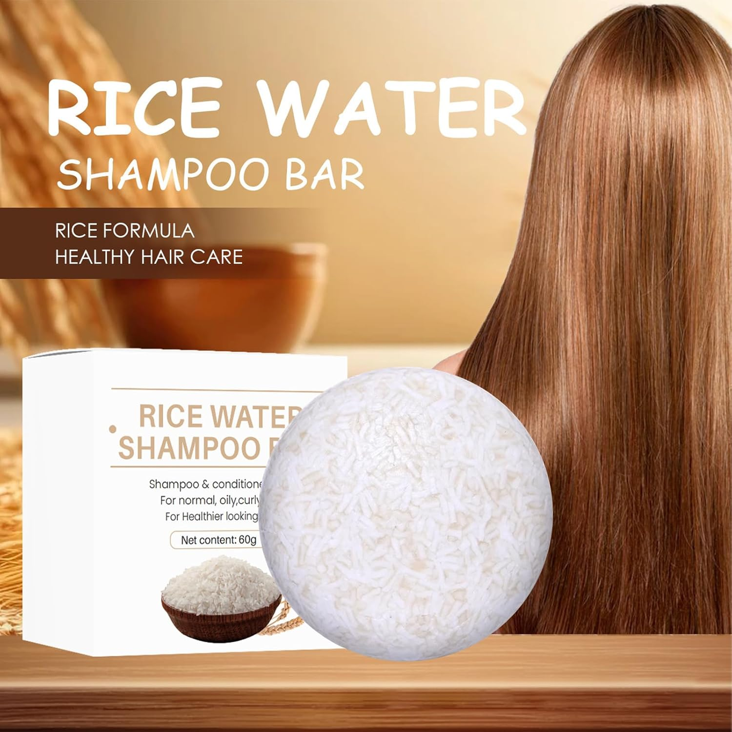 Rice Bar Shampoo - Natural Organic Rice Soap for Hair Growth | Cleansing Solid Shampoo and Conditioner Bar, Oil Control Nourishing Hair Care for Most Hair Types Pouxa - 01 image number 6