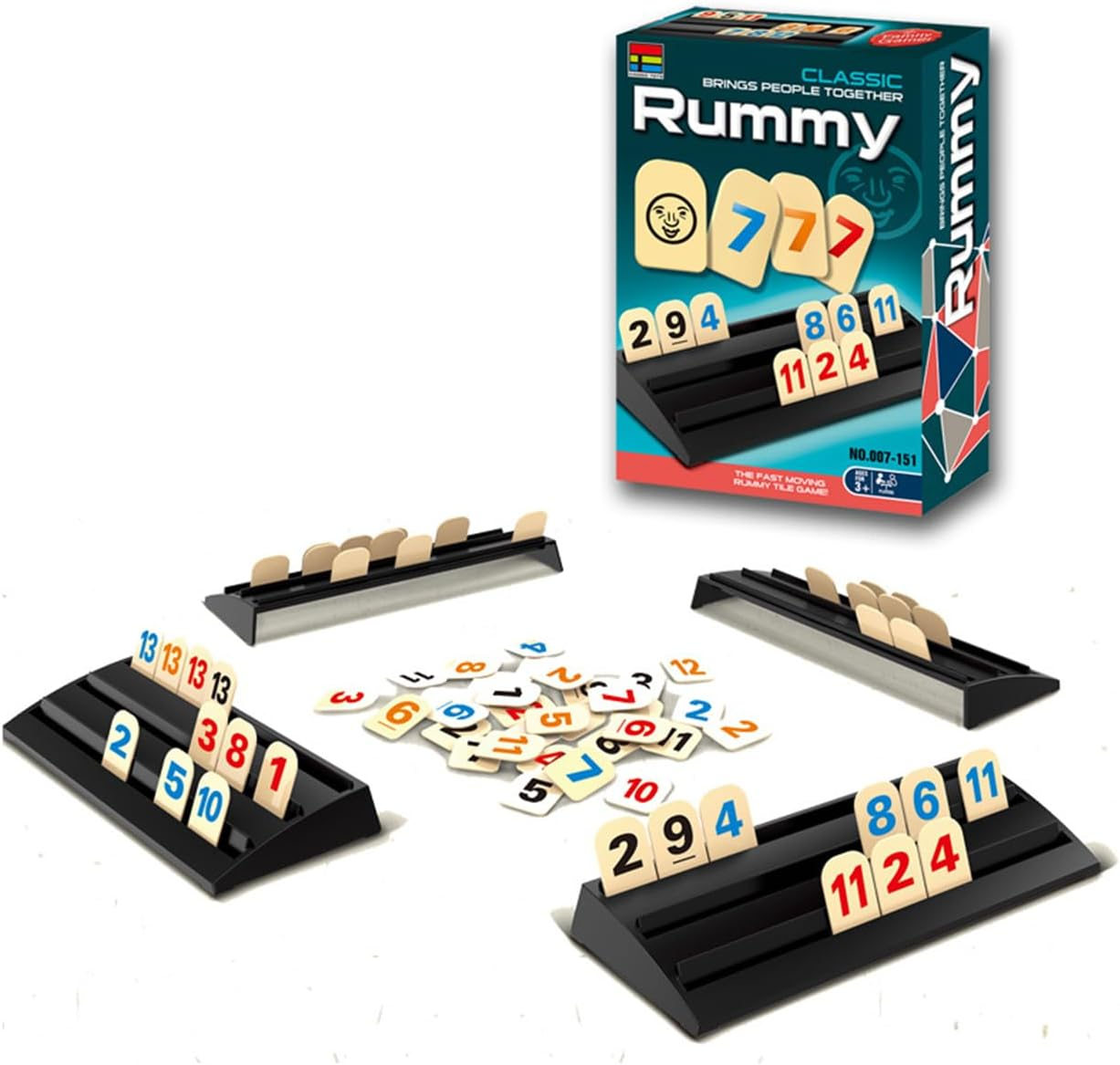 Rummy Tiles Game Set with 4 Double Tier Tile Racks Trays Rummy Cube Playing Racks in Travel Bag for Family Classic Board Games Travel Game Mini Rummy Game for Adult and Kids image number 3