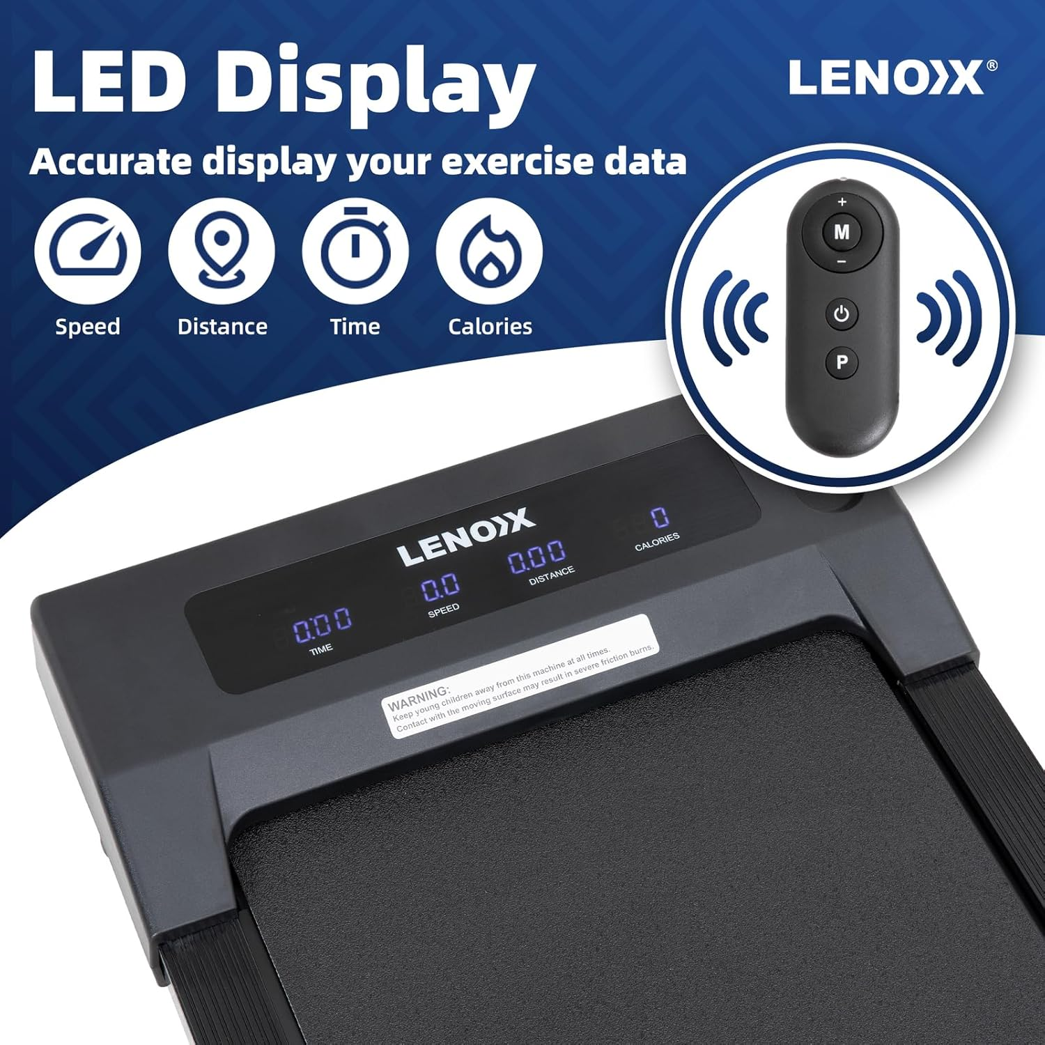 Lenoxx Electric Walking Pad Treadmill &ndash; Compact, LED Digital Screen, Quiet, Portable, Slim Design, Fitness Equipment for Home and Office Workouts, Black