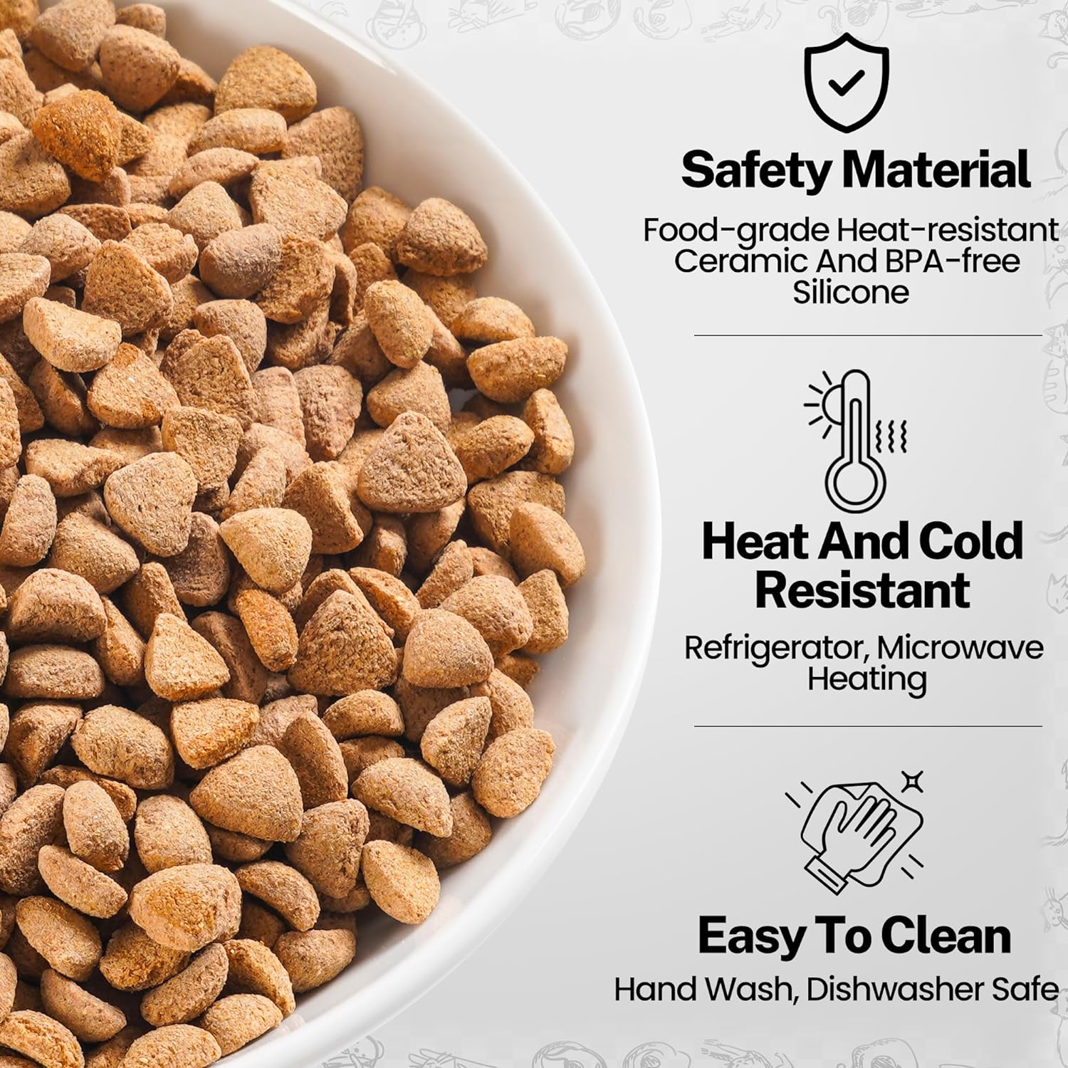 Cat Food Bowls - Whisker Friendly Ceramic with Nonslip Silicone Bottom, Pack of 3 Quiet Dishes and Plates for Feeding Indoor Cats, Kittens and Small Dogs (Cat Paw)