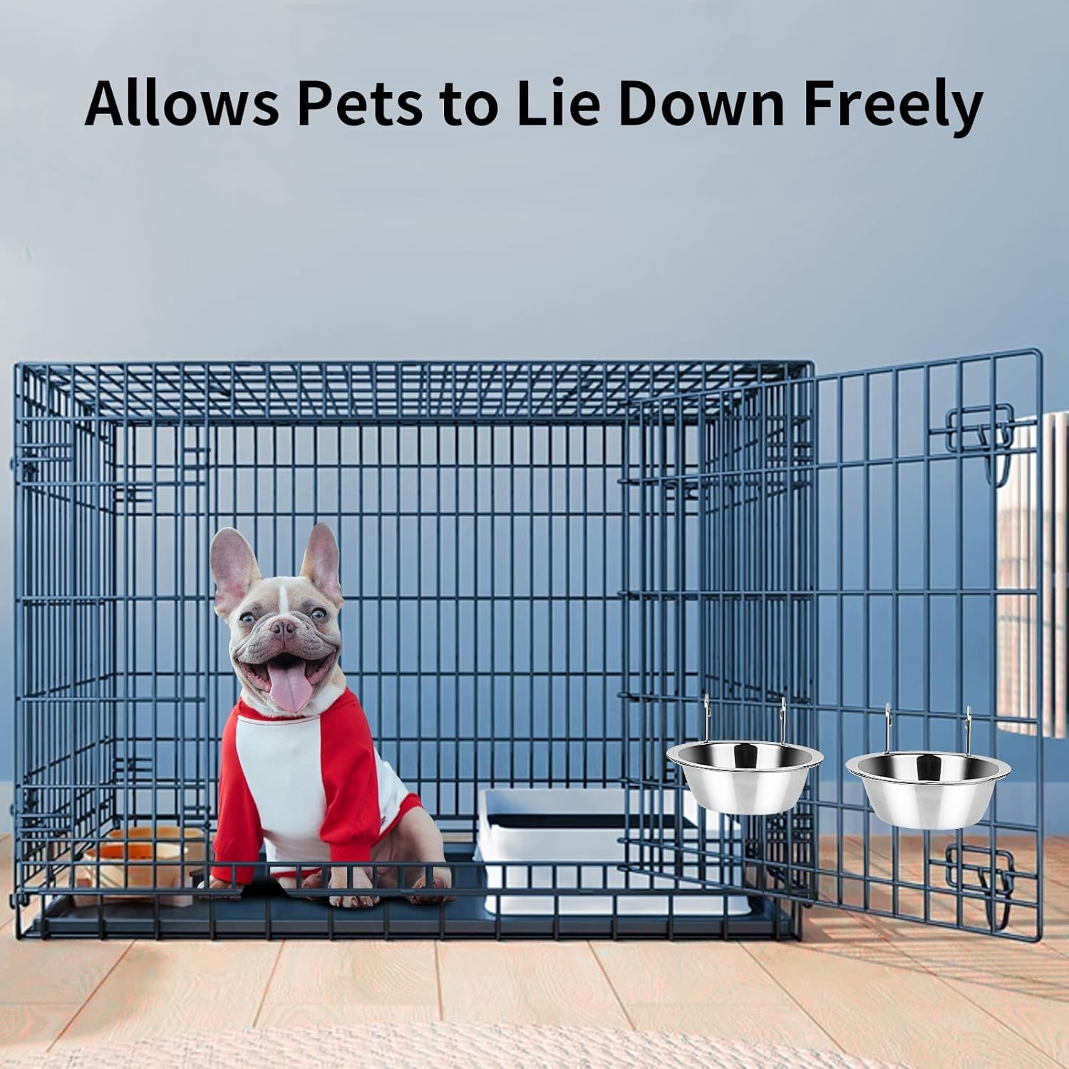 2PCS Kennel Water Bowl Hanging,Stainless Steel Puppy Bowls for Small Dog Cage,Kennel, Crate, Catio Accessories,Dog Crate Water Bowl, Dish Feeder Food Holder No Spill(8Oz/1Cup)