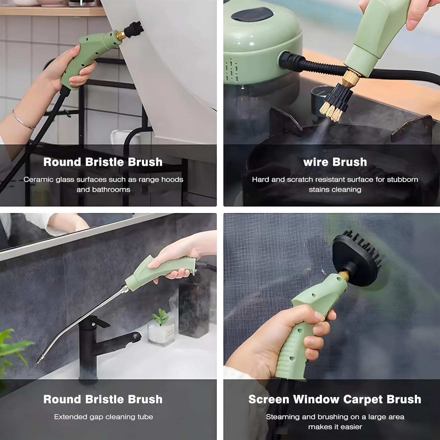 Loxiia Handle Steam Cleaner with 4Pcs Accessories - 2500W High Powerful, 6-Grade Adjustment, 1L Water Tank, Multi-Purpose High Pressure Steam Cleaner for Kitchen, Floor, Bathroom, Window, Car - 4Pcs Green image number 6