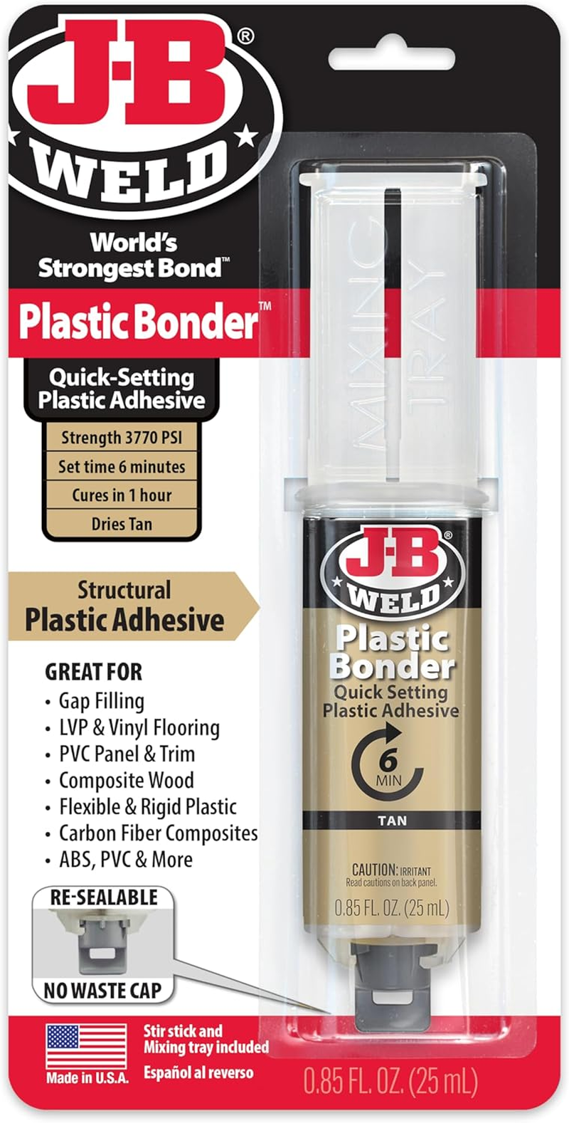 JB Weld Plastic Bonder High Strength Structural Adhesive Syringe, Tan, 25 Ml image number 4