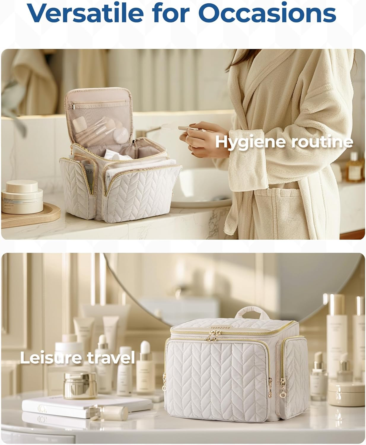 BAGSMART Travel Toiletry Bag, Large Wide-Open Travel Bag for Toiletries, Makeup Cosmetic Travel Bag with Handle-Pink image number 2