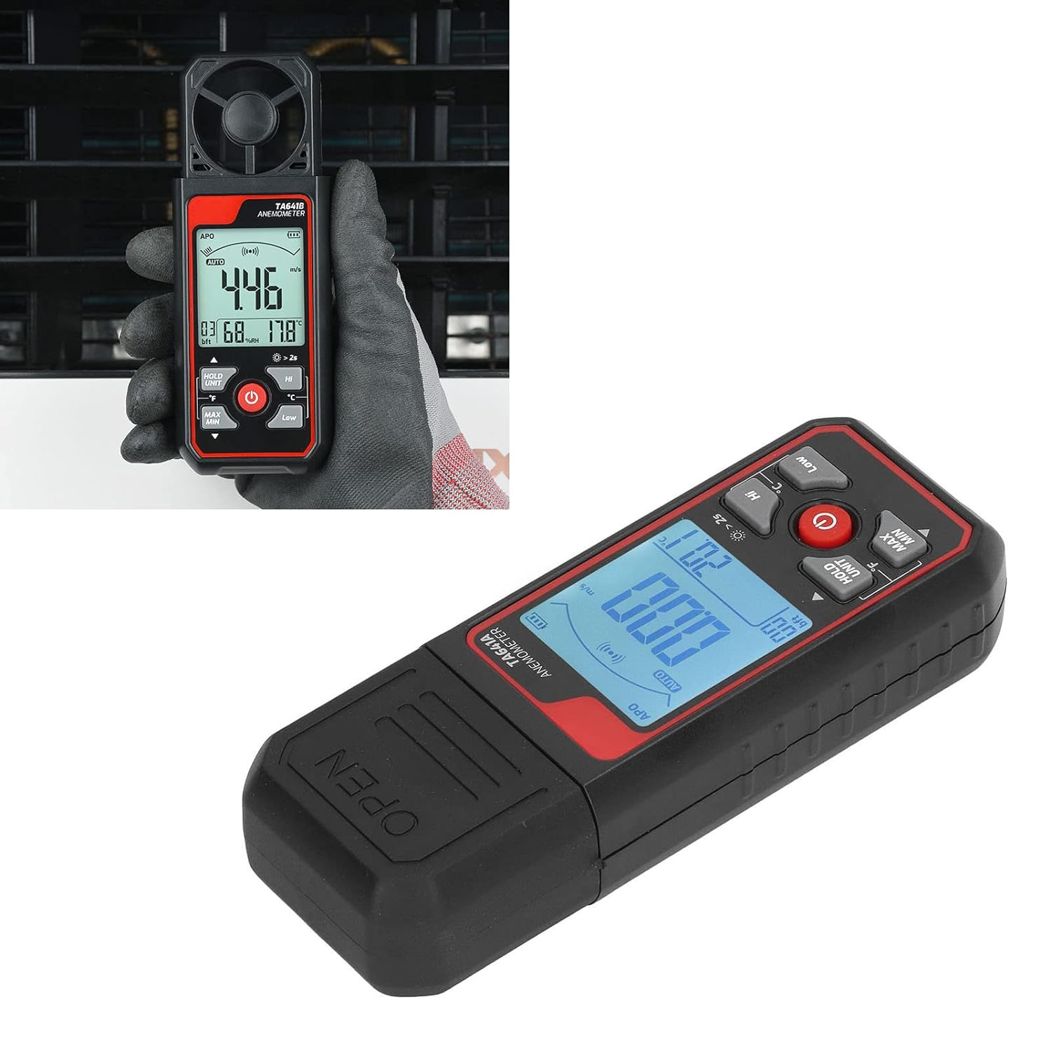 Handheld Anemometer, Handheld Digital Wind Speed Meter Gauge Air Flow Velocity Tester, 0.06 to 30.0M/S 8 Blades High Accuracy with 4 Digit Display for Measuring Wind Speed image number 1