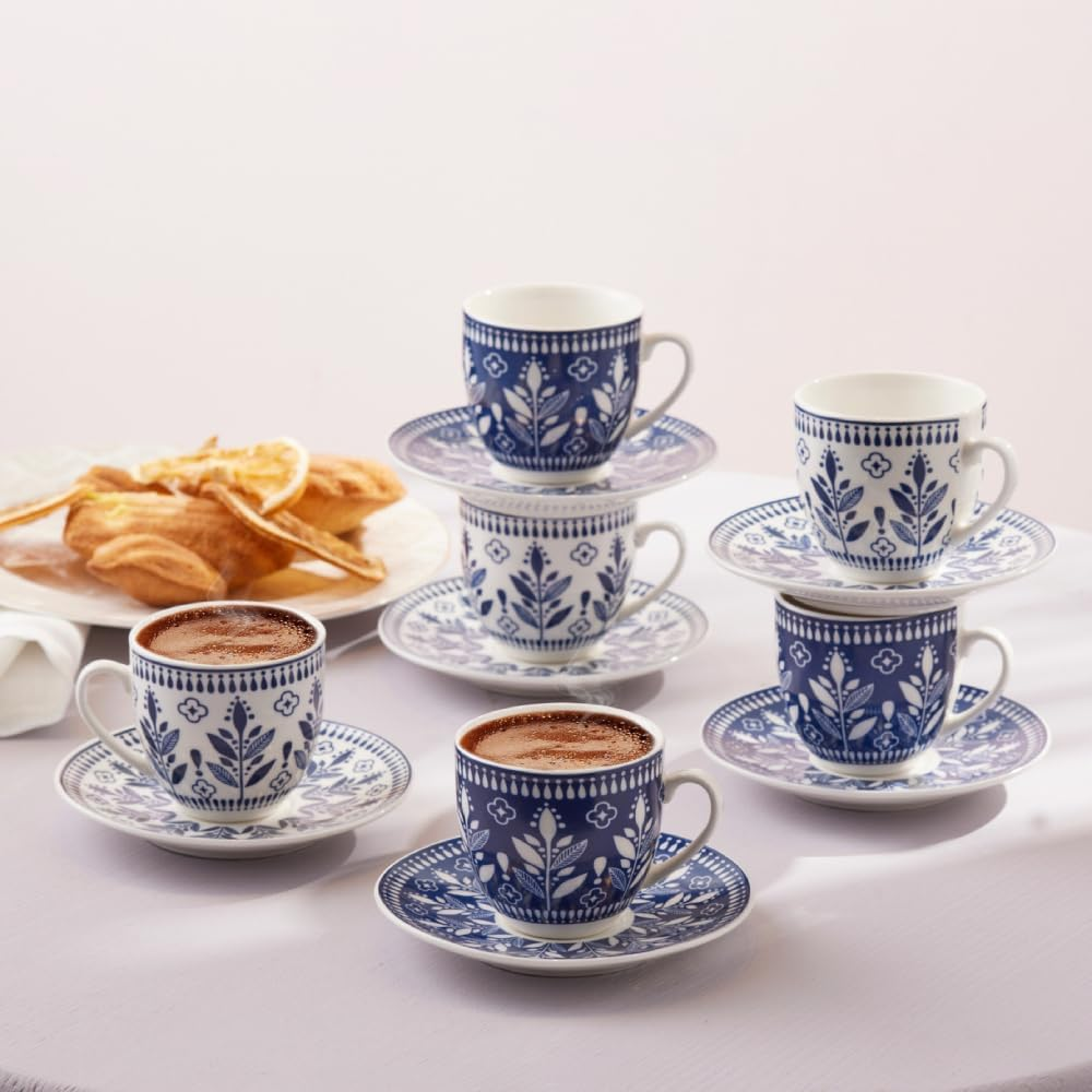 KARACA Peyker Turkish Coffee Cup Set for 6 People - 12 Piece Cups with Saucers - Small Bone China Espresso Set - Ideal for Serving Greek, Arabic Coffee (2.8 Fl Oz) image number 4