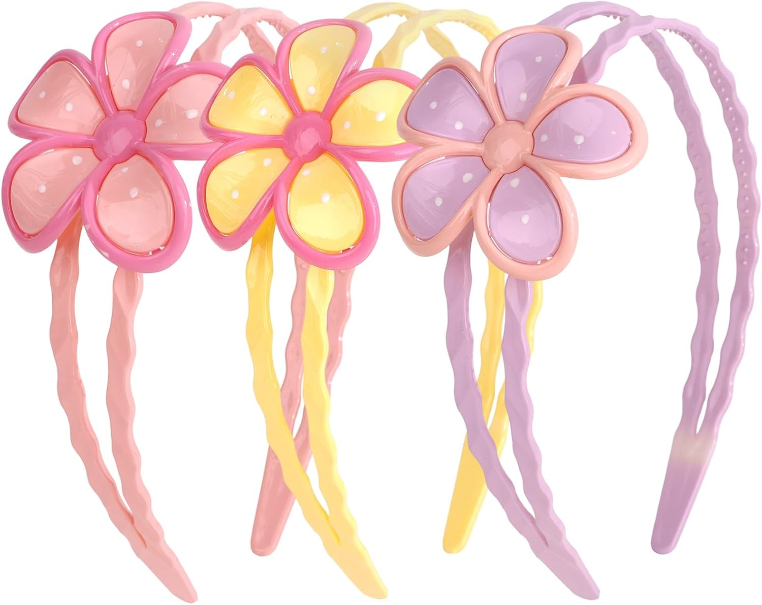 Bumlofa Pack of 3 Flower Shaped Rubber Hair Wreaths in Fruit Gum Colours with Teeth - Pink, Purple, Yellow image number 6