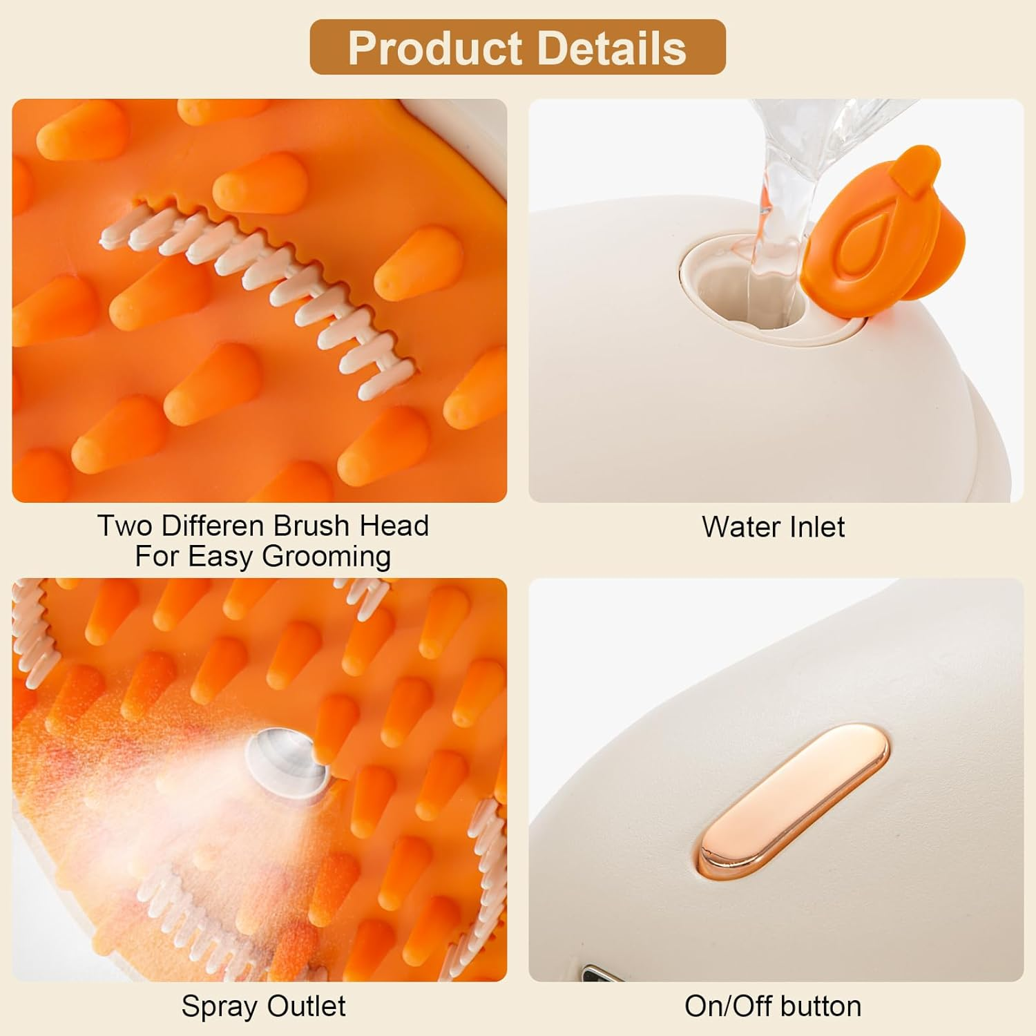 Cat Steam Brush Rechargeable Cat Brush Steamer for Shedding,Self-Cleaning Grooming Brush for Long &Short Haired Dogs and Cats,Remove and Clean Tangled &Loose Hair,Orange image number 5