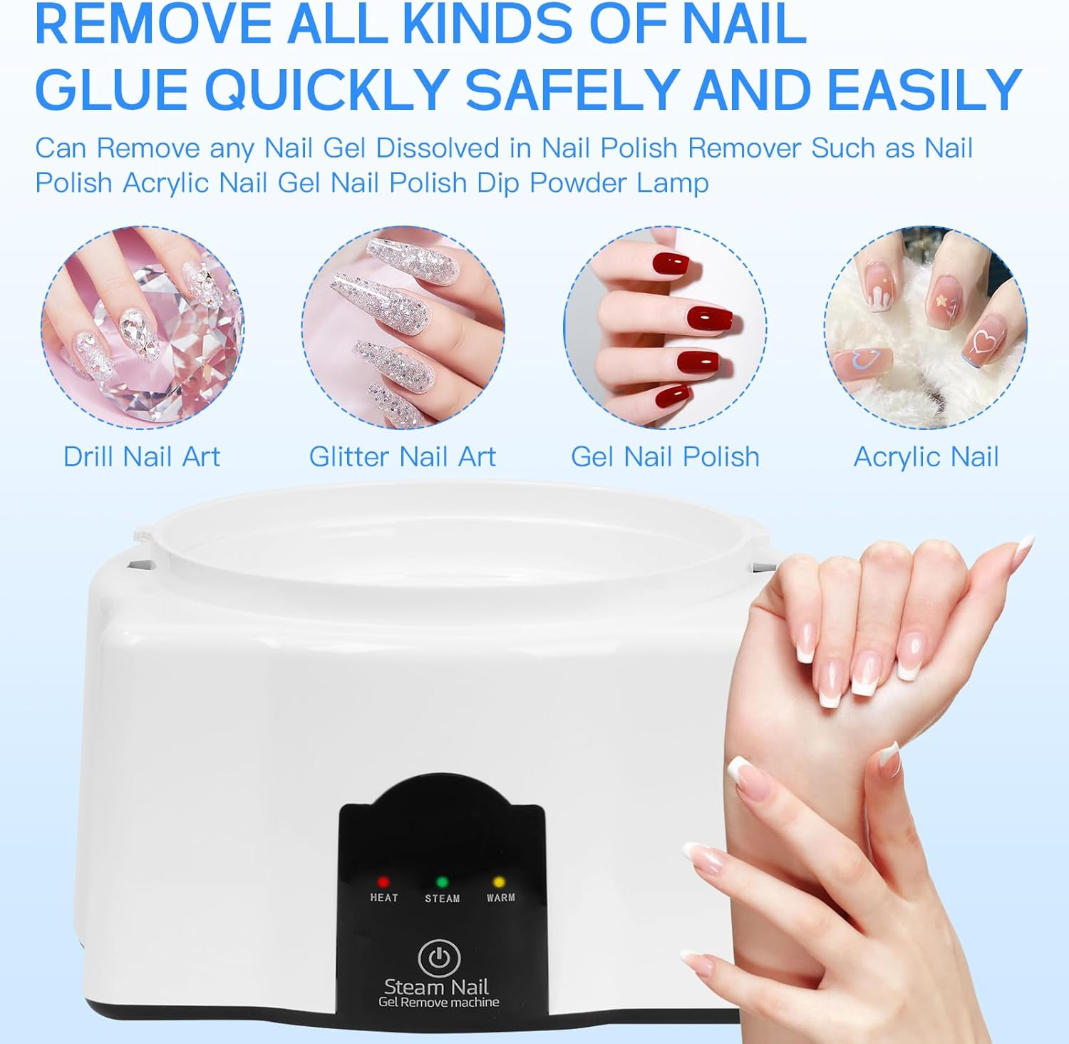 36W Steam Nail Polish Remover Machine,Lxiangn Electric Nail Soaking Bowl Nail Steamer Gel Nail Polishing Remover for Acrylic Nail Salon image number 6