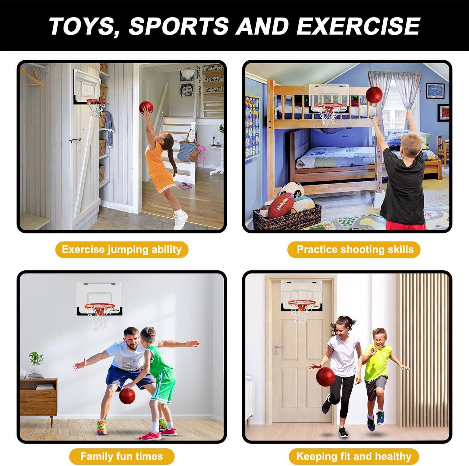 Basketball Hoop Indoor, Mini Basketball Hoop for Kid,Over the Door Basketball Hoop Toy Sports Game for Teens Boy Girl Adults Ages 3+ image number 3