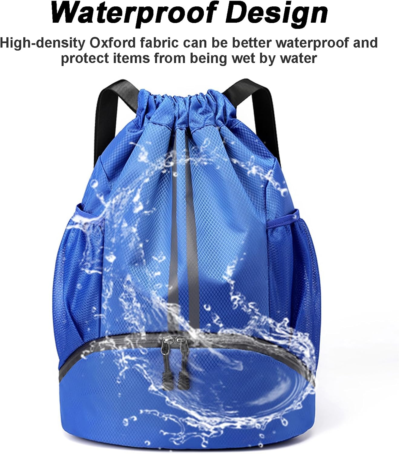 Drawstring Backpack Water Resistant String Bag Gym Sports with Shoe Compartment Side Mesh Pockets for Women Men