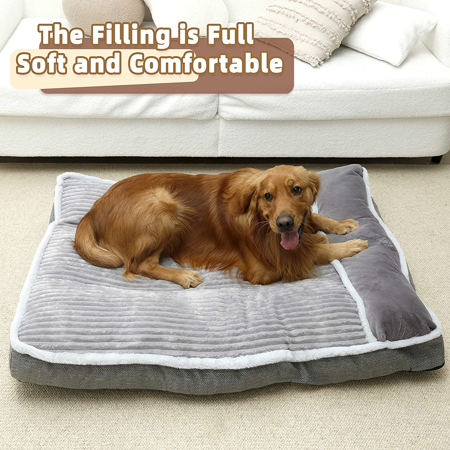 Dog Beds for Extra Large Dogs, Dog Mattress with Pillow for Crate Kennel, Sofa Dog Bed, Super Soft Pet Bed for Medium, Jumbo, Small,Large XXL Dogs Breeds Pet Bed image number 4