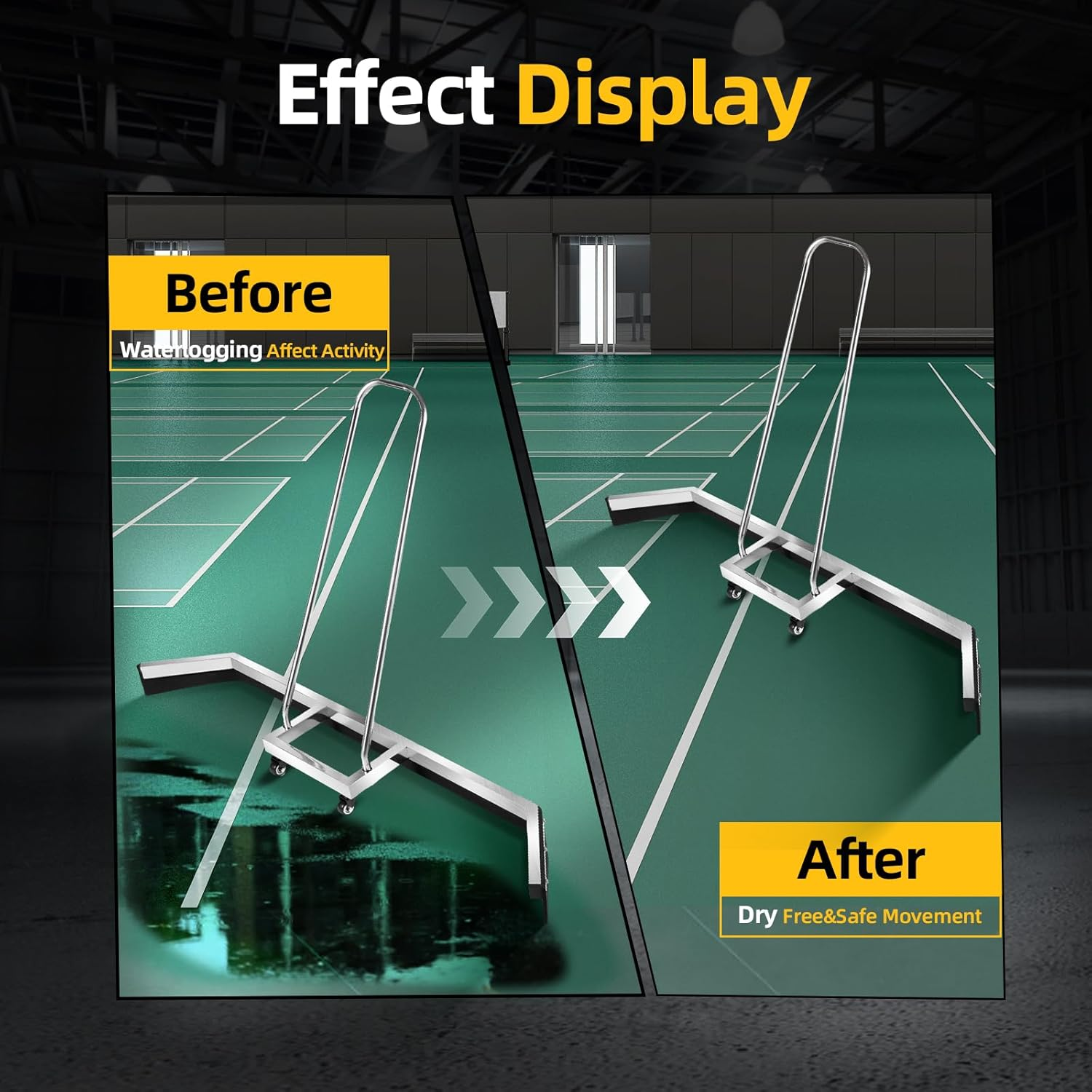 Tennis Court Squeegee, Aluminium Rain Shuttle Sweeper Squeegee Broom with Handle and Wheels, Professional Sports Surface Water Wiper with EVA Foam Blade image number 4