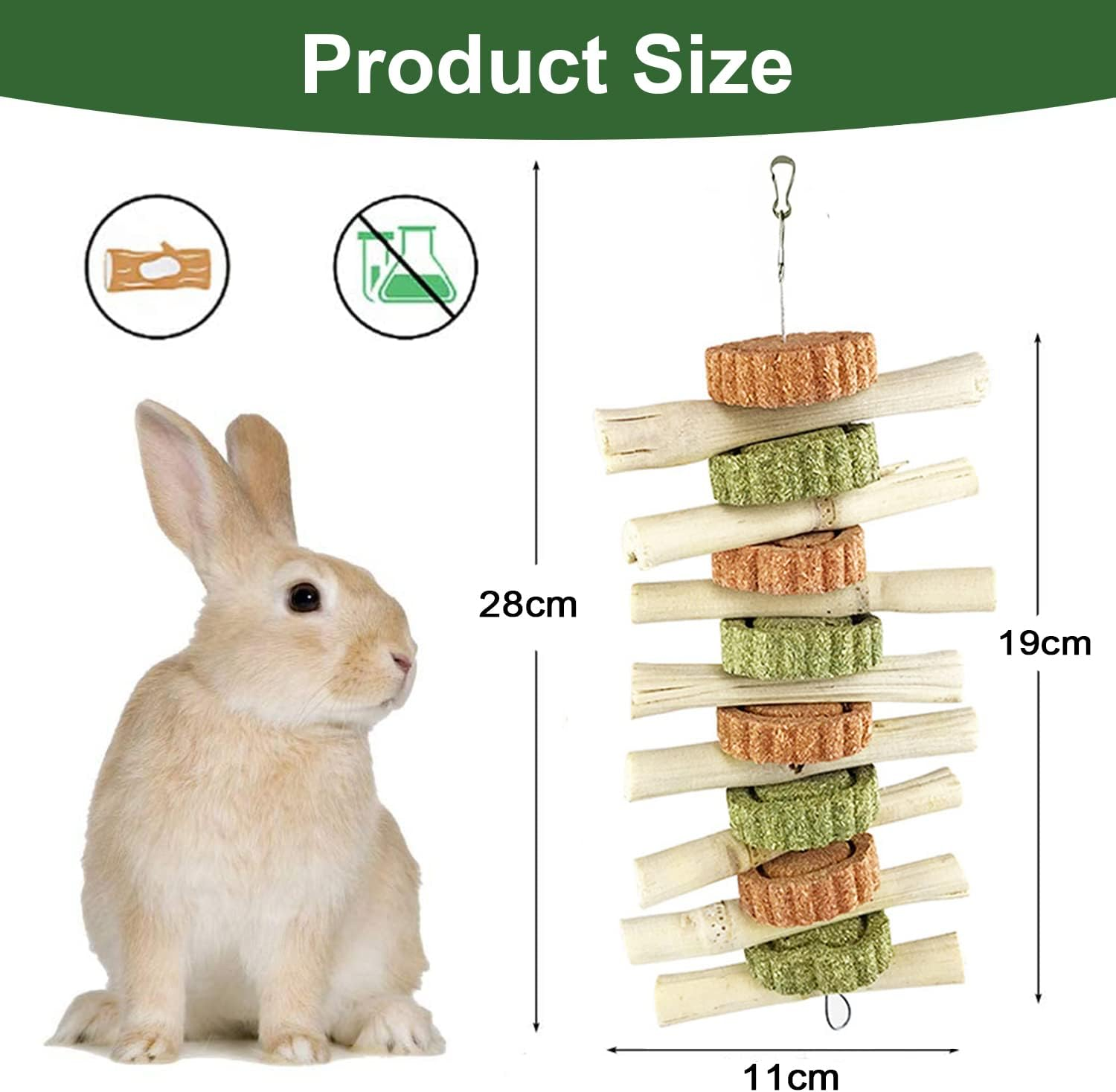 AMOMYDOG Rabbit Accessories, Pack of 2 Natural Rabbit Chew Toy, Cute Bamboo with Natural Grass Cake, Carrot Molar Toy for Rabbits, Guinea Pigs, Hamsters, Small Animals (Grass Cake) image number 6