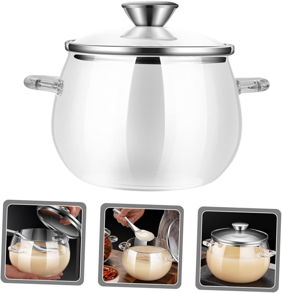 CIYODO Glass Lard Oil Jar with Lid and Spoon 1200Ml Large Capacity Double-Handle Condiment Storage Container Kitchen Seasoning Jar for Home Use image number 5