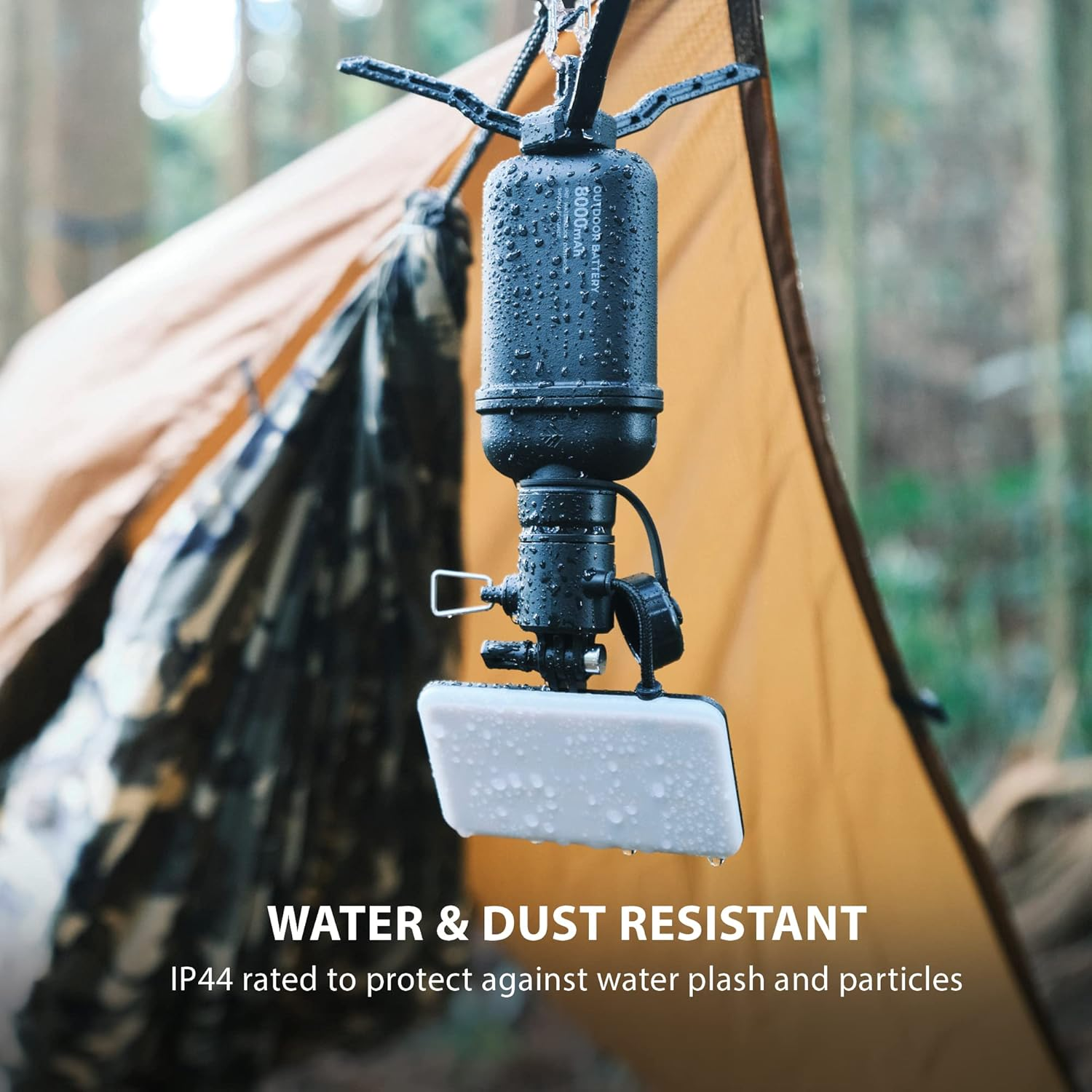 ELECOM NESTOUT Outdoor Camping LED Panel Flashlight W/Mini Tripod, Dimmable USB Powered LED Light, IP44 Water Dust Resistant, 30-1000 Lumen, Portable Lantern for NESTOUT Power Bank, Black (Flash-1)