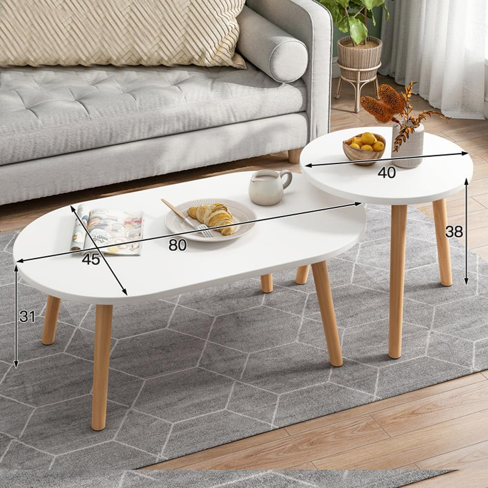 Fohouse Nesting Coffee Table Set of 2, Nesting Tables Set Coffee Tables End Tables Living Room Stacking Side Wooden Tables, Bedroom Apartment Modern Industrial Simple Nightstand (B) image number 1