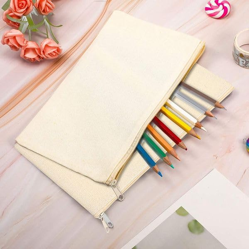 40 Pcs Canvas Pencil Pouch Zipper Makeup Bags Canvas Zipper Pouch Bags Blanks Pencil Case Blank Craft DIY Multipurpose Toiletry Stationary Storage Bags(Beige) image number 6