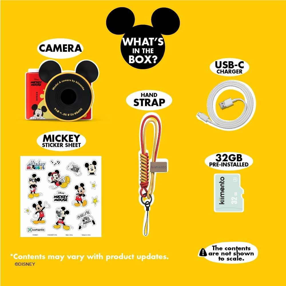 Mickey Mouse Mini Kids Toy Digital Camera & Video Camcorder for Ages 3-5, Teens and Adults, Selfie Lens, 20+ Filters, 12MP, 32GB, 1.55" Screen, Hand Made Strap - Model a by Kiimento image number 3