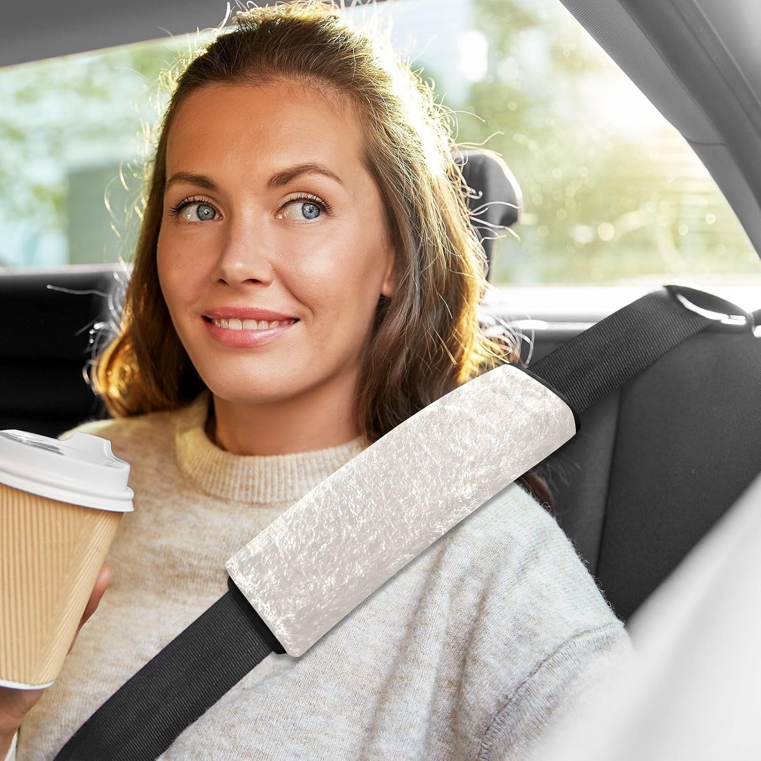 Linen Car Seat Strap Covers Soft Seat Belt Neck Protector, Padded Seat Belt Pad, Seat Belt Cushion for Women image number 6