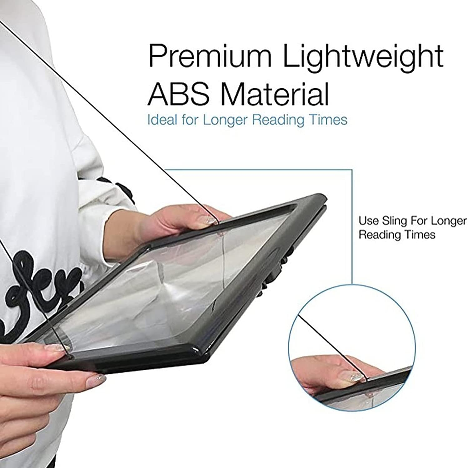 Full Page Magnifier Magnifying Lens Rectangular 3X with 4 LED Lights Illumination Neck Cord Fold Handheld Hands-Free Magnifier with Stand Ideal for Seniors,Children,Low Vision,Reading Books,Newspapers image number 6