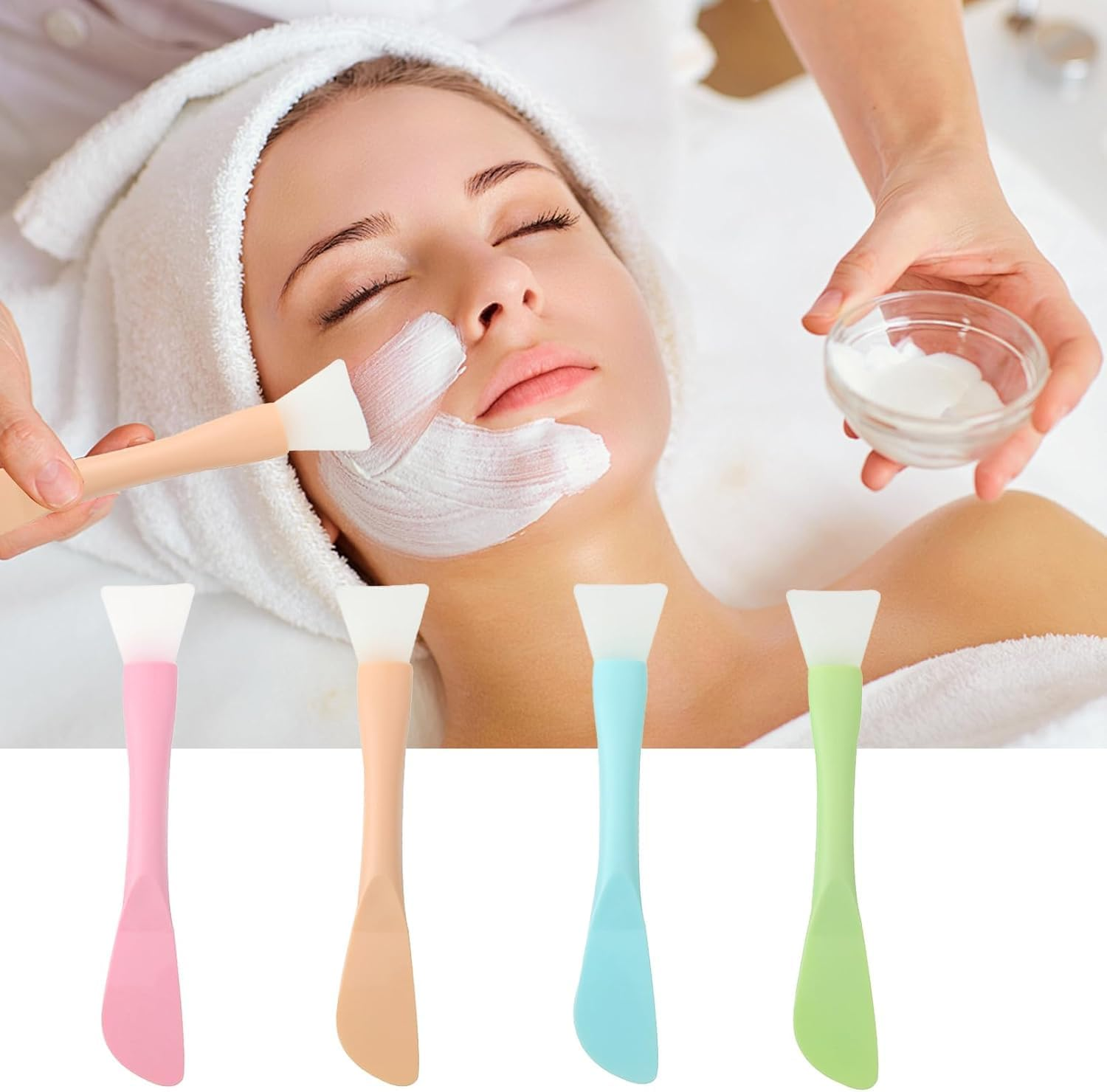 Double-End Silicone Facial Mask Brush, 5Pcs Face Mask Brushes Makeup Spatula Applicator Skincare Brushes, Silicone Double-End Face Mask Brush Facial Mud Mask Brush for Women image number 4