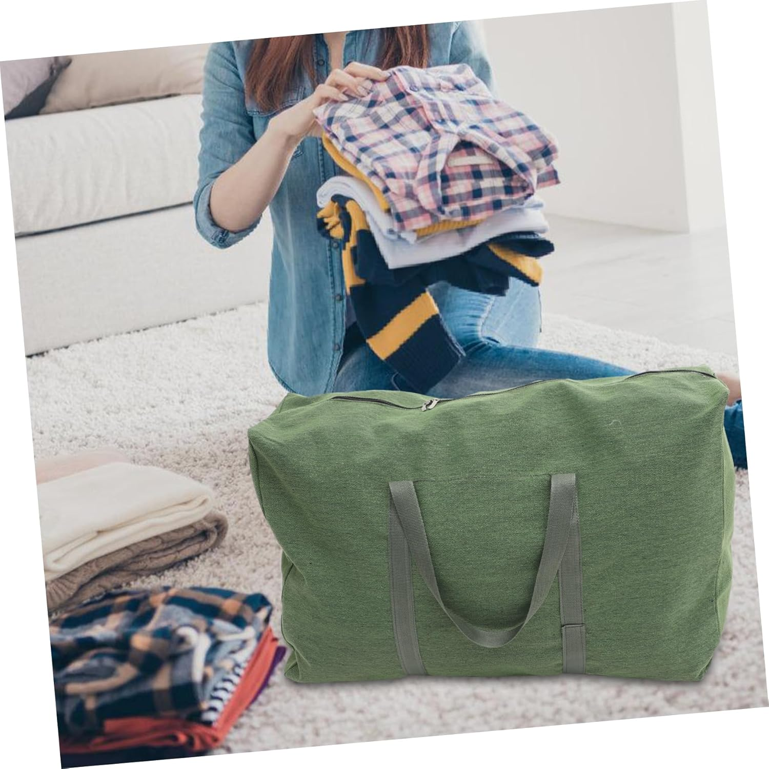 Outanaya Large Capacity Travel Duffle Bag Canvas Luggage Olive Green Military-Style Heavy Duty Carry Handle Weekender Bag for Moving Storage and Travel Random Color image number 4