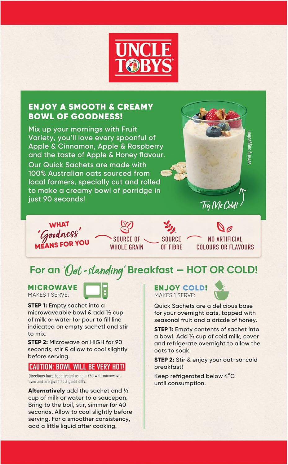 UNCLE TOBYS Oats Quick Sachets Fruit Variety Pack, 10 Sachets image number 1