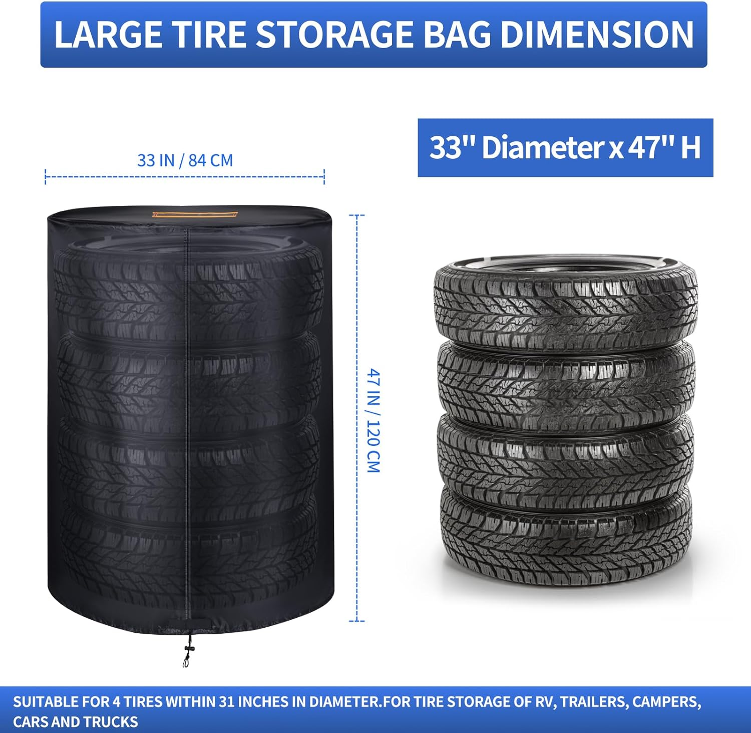 Tire Covers,Durable 420D Spare Wheel Tyre Storage Bag Waterproof Outdoor Indoor,Universal Tyre Dust Protective Cover with Waterproof Zipper,Air Vent (Holding 4 Tires within 30 Inches Diameter) image number 1