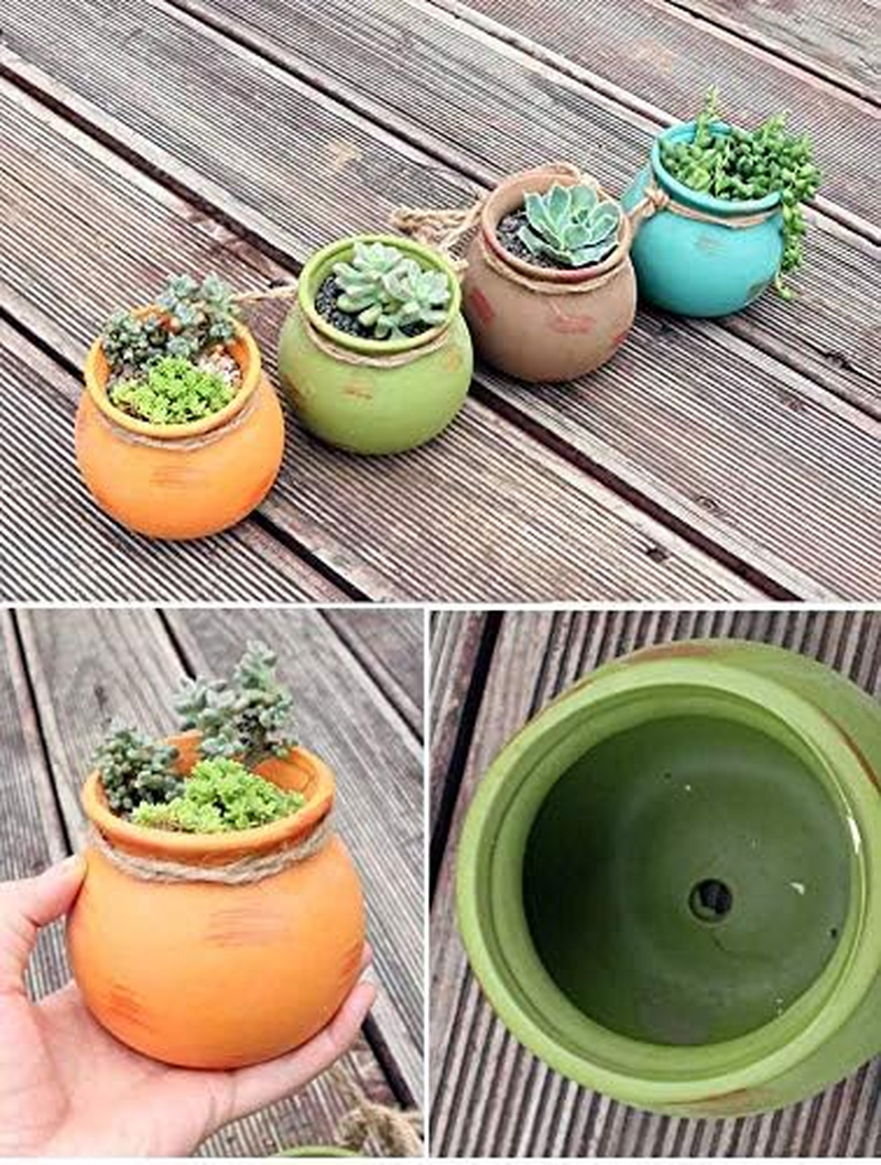 4PCS 4.0 Inch Hanging Succulent Planters Dangling Ceramic Pot Wall or Ceiling Mount Hanging Ceramic Plant Pot Hanging Planter Hanging Pendant Hanging Basket Succulent Planter/Succulent Cactus/ image number 5