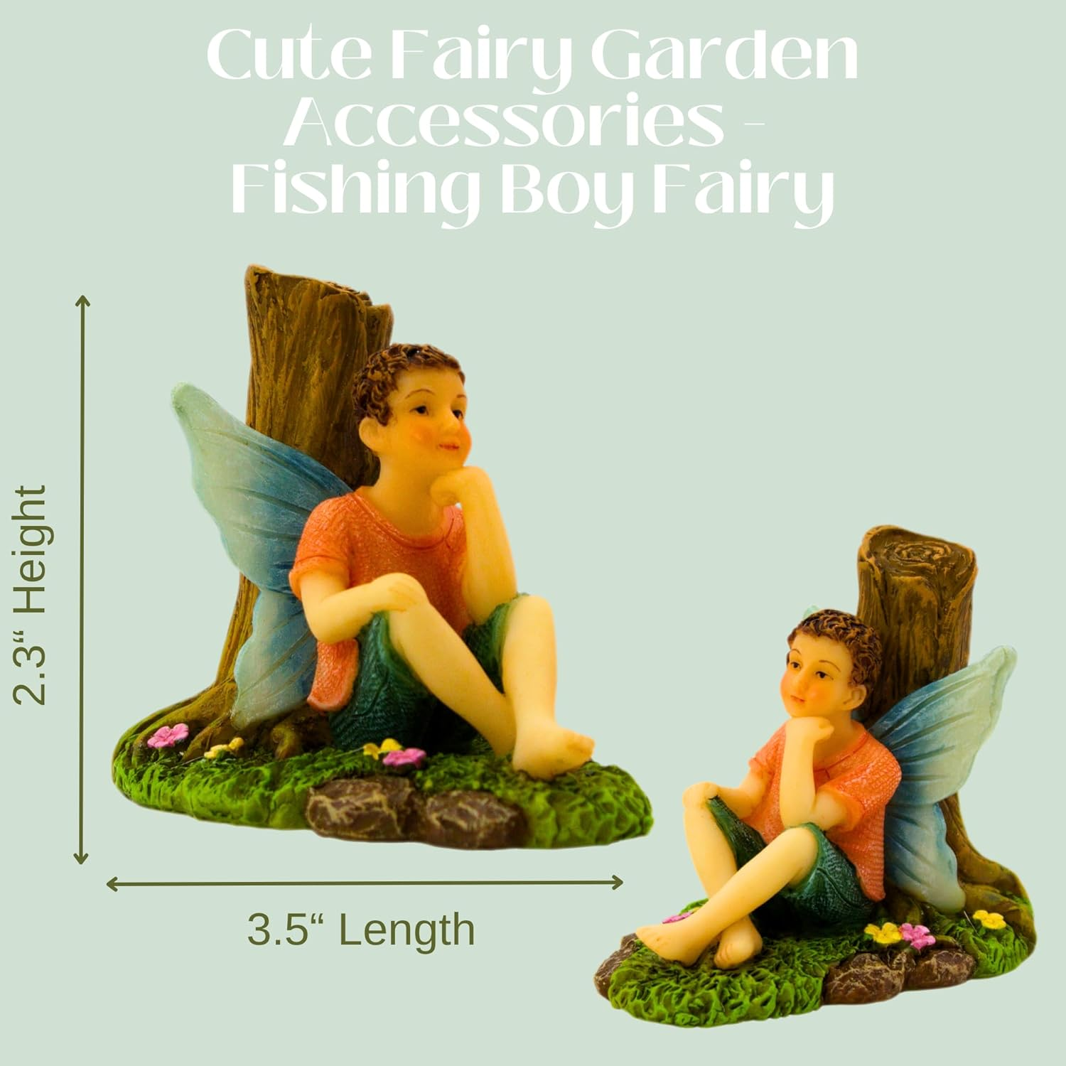 PRETMANNS Fairies for Fairy Garden - Fishing Boy Figurines &ndash; Accessories for Indoor or Outdoor Miniature Garden &ndash; 2-Piece Set image number 5