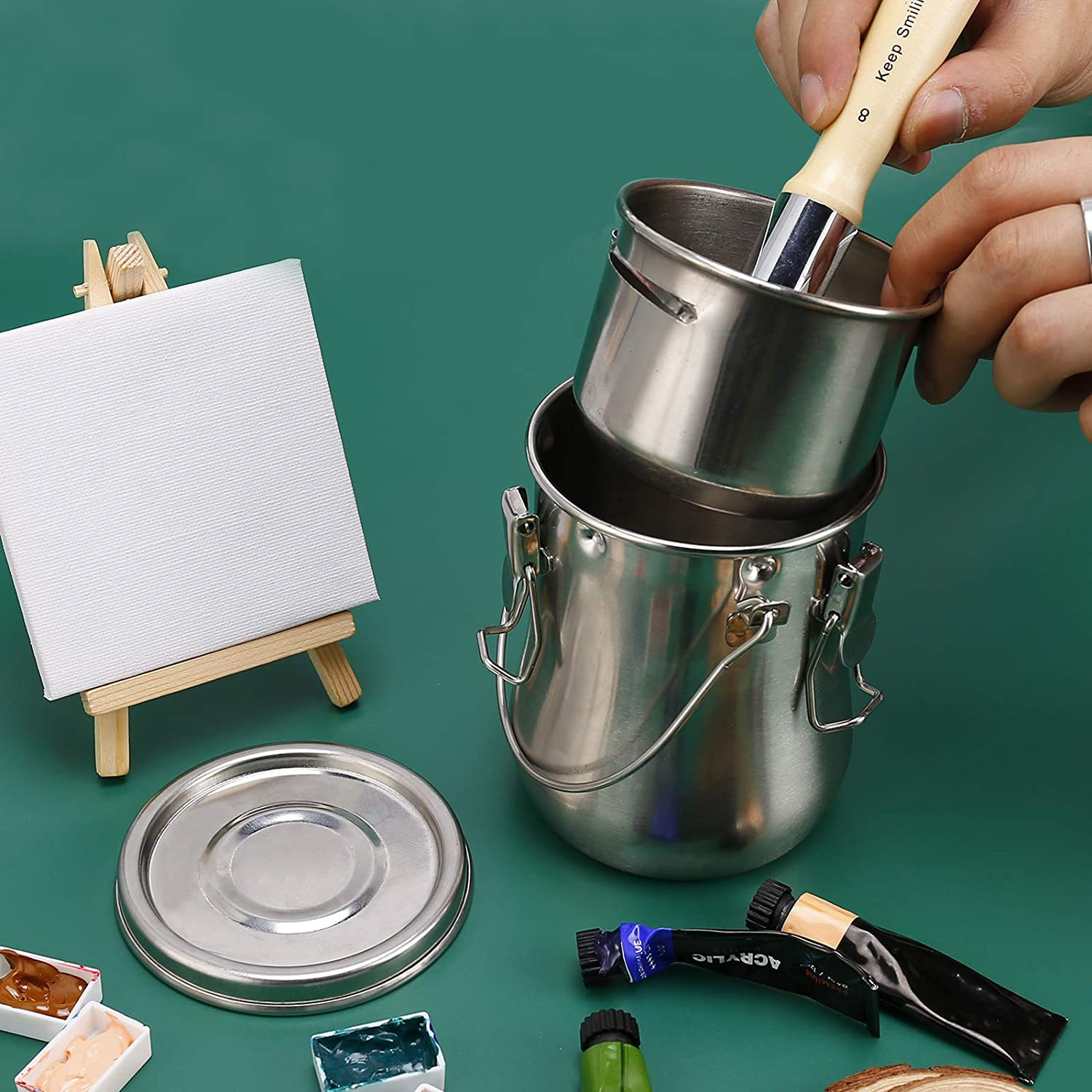 MYARTOOL Paint Brush Washer, Portable Leak-Proof Brush Cleaner with Lid and Filter Screen, 4-3/4" Tall X 3-1/2" Dia. image number 3