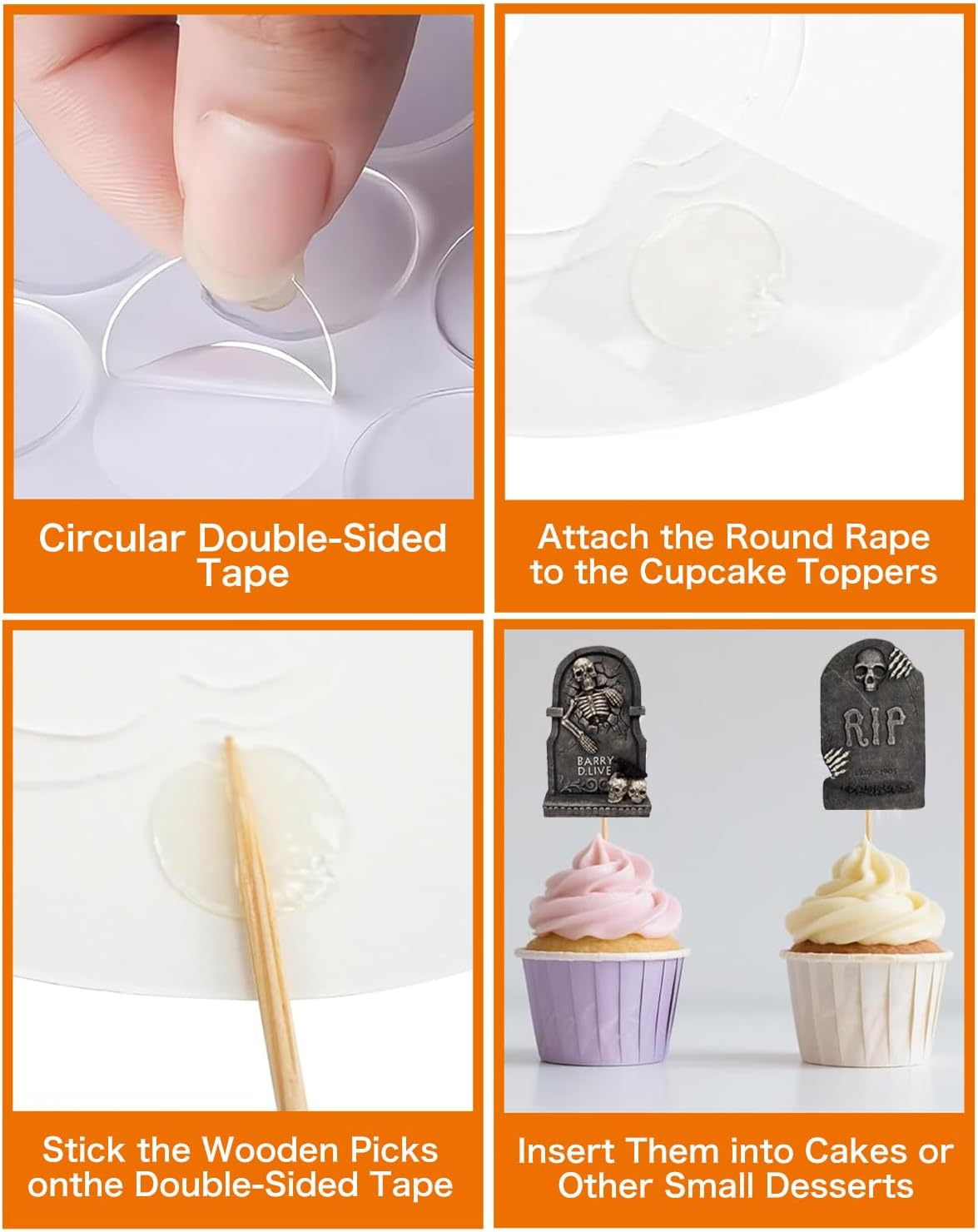 48PCS Halloween Cupcake Toppers with Novelty Mini Shovel Spoons,Tombstones Graveyard Cupcake Toppers Cake Decorations for Halloween Party Birthday Party Decoration Supplies image number 5