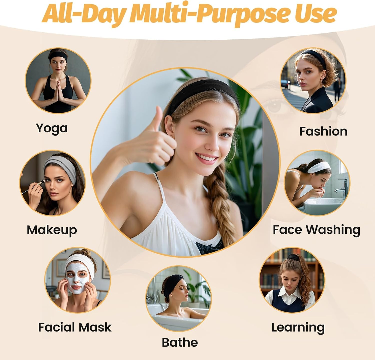 Headband, 6Pcs Sweatband Set for Women, Sweat-Wicking Soft Breathable & Skin-Friendly Hair Bands, Lightweight Stylish Hair Accessories for Workout, Gym, Yoga, Running, Sports, Fitness - Multicolor 1 image number 2