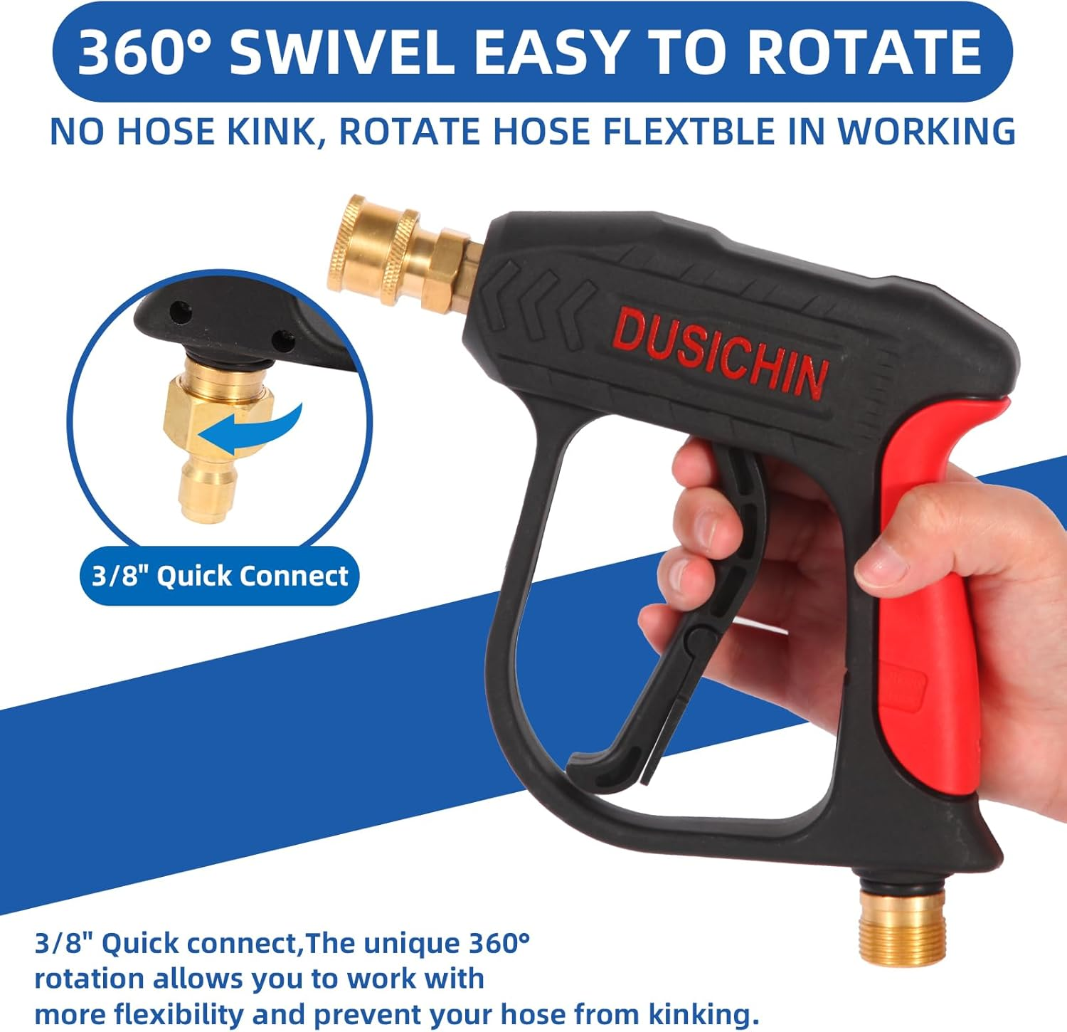 DUSICHIN DUS-220 Short Wand High Pressure Washer Handle Gun 3000 PSI Max 5 Pressure Power Washer Nozzles Tips image number 1
