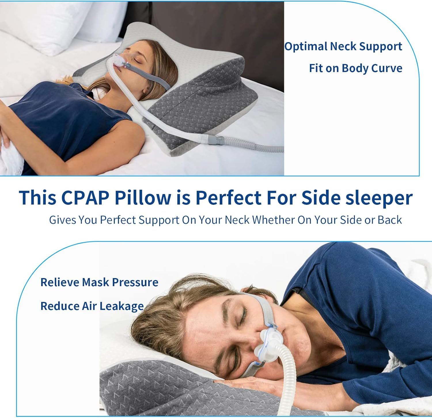 CPAP Pillow for All CPAP Mask Users to Reduce Air Leaks，Masks Pressure & Hose Tangles，Memory Foam Pillow for CPAP Side, Stomach, Back Sleepers to Neck Pain Relief and Make You Sleep Easier image number 3