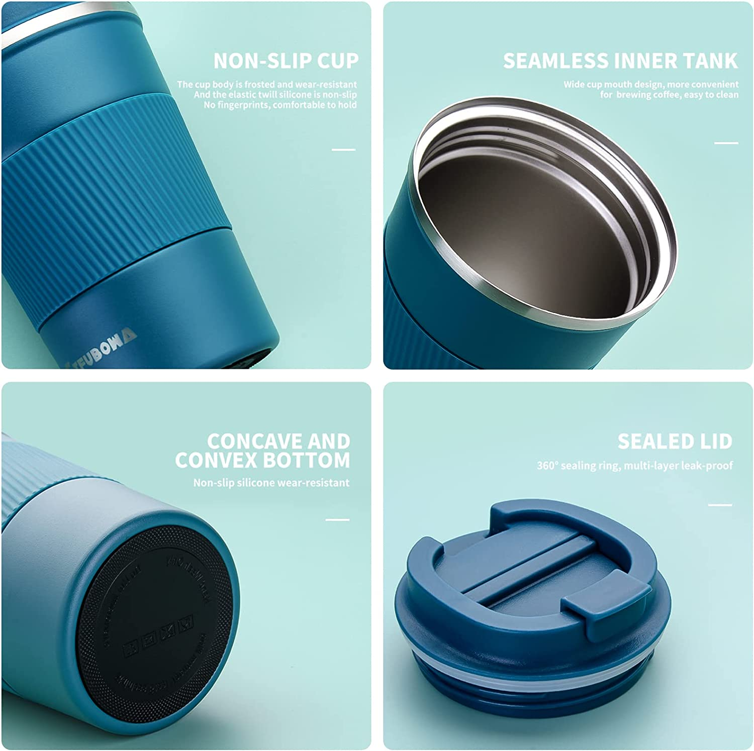 Hot Cold Travel Mug 13Oz Stainless Steel Insulated Tumbler Cup with Flip Lid Blue - Black image number 6