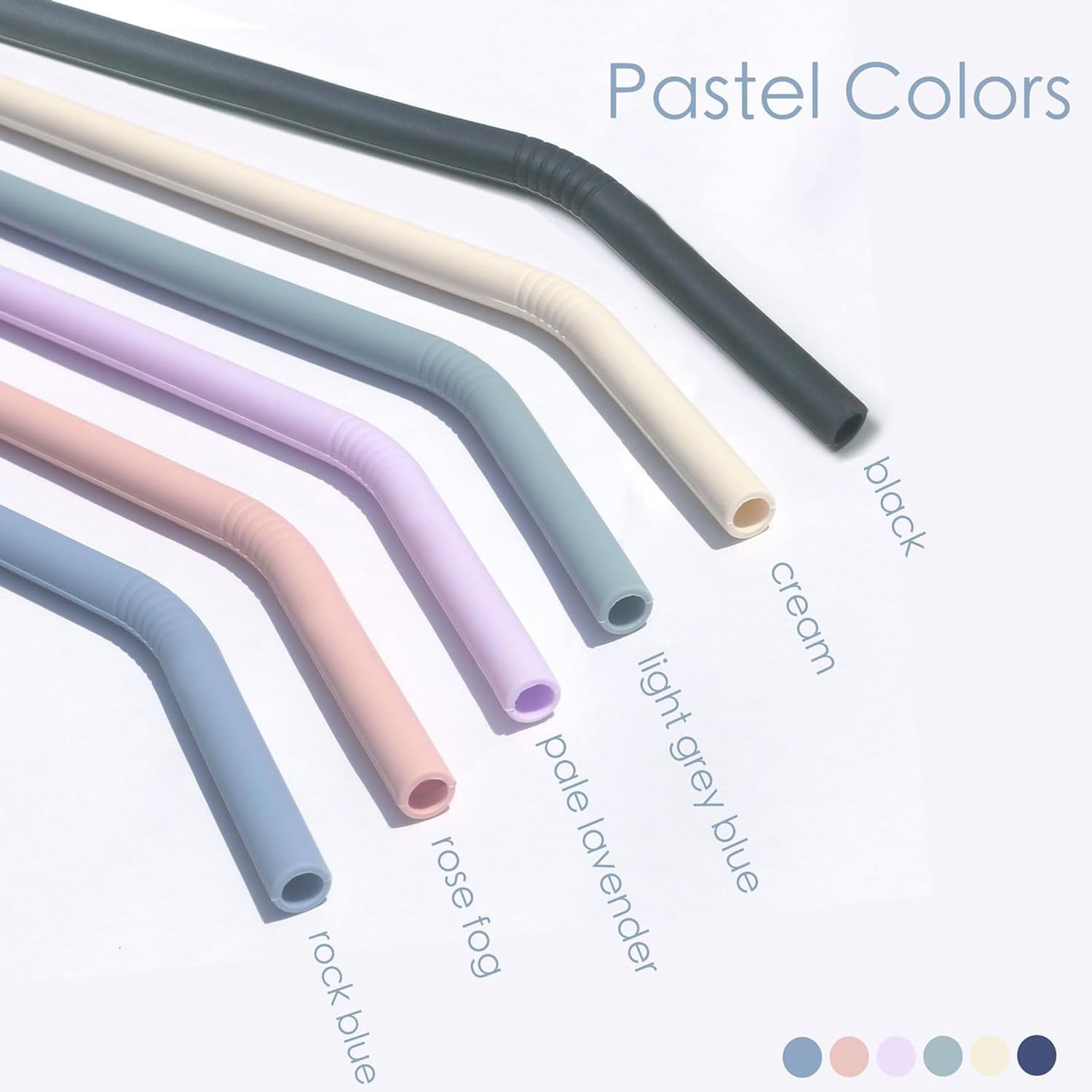 Silicone Straws for Stanley Cup Extra Long Replacement 6 Pack - Pastel Colour Reusable Drinking Straws with 2 Cleaning Brushes, Food Grade Soft Flexible Straws for 30Oz/40Oz Tumblers image number 3