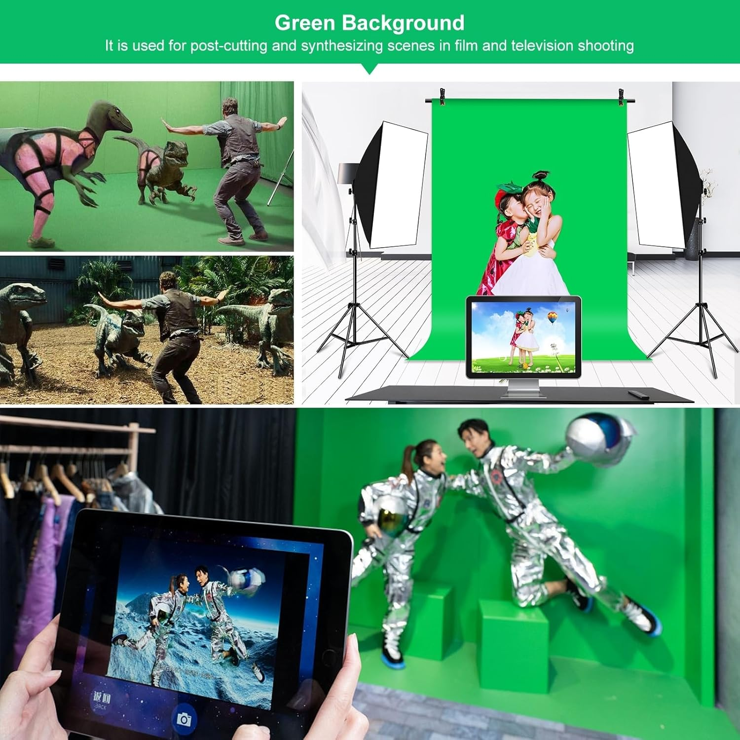 Green Screen Backdrop Kit with Stand, PULUZ 3.2X6.5Ft Portable Greenscreen Background Stand, T-Shape Green Screen Stand Kit with Clamp Carrying Bag for Streaming Video and Photography Shoots image number 4