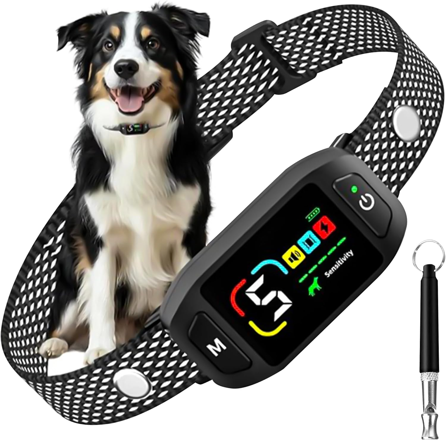 Dog Bark Collar for Small, Medium, and Large Dogs &ndash; Rechargeable Smart Collar with 5 Adjustable Sensitivity Levels, Beep & Vibration Modes &ndash; Includes Training Combo Set (Collar with Clicker & Whistle)